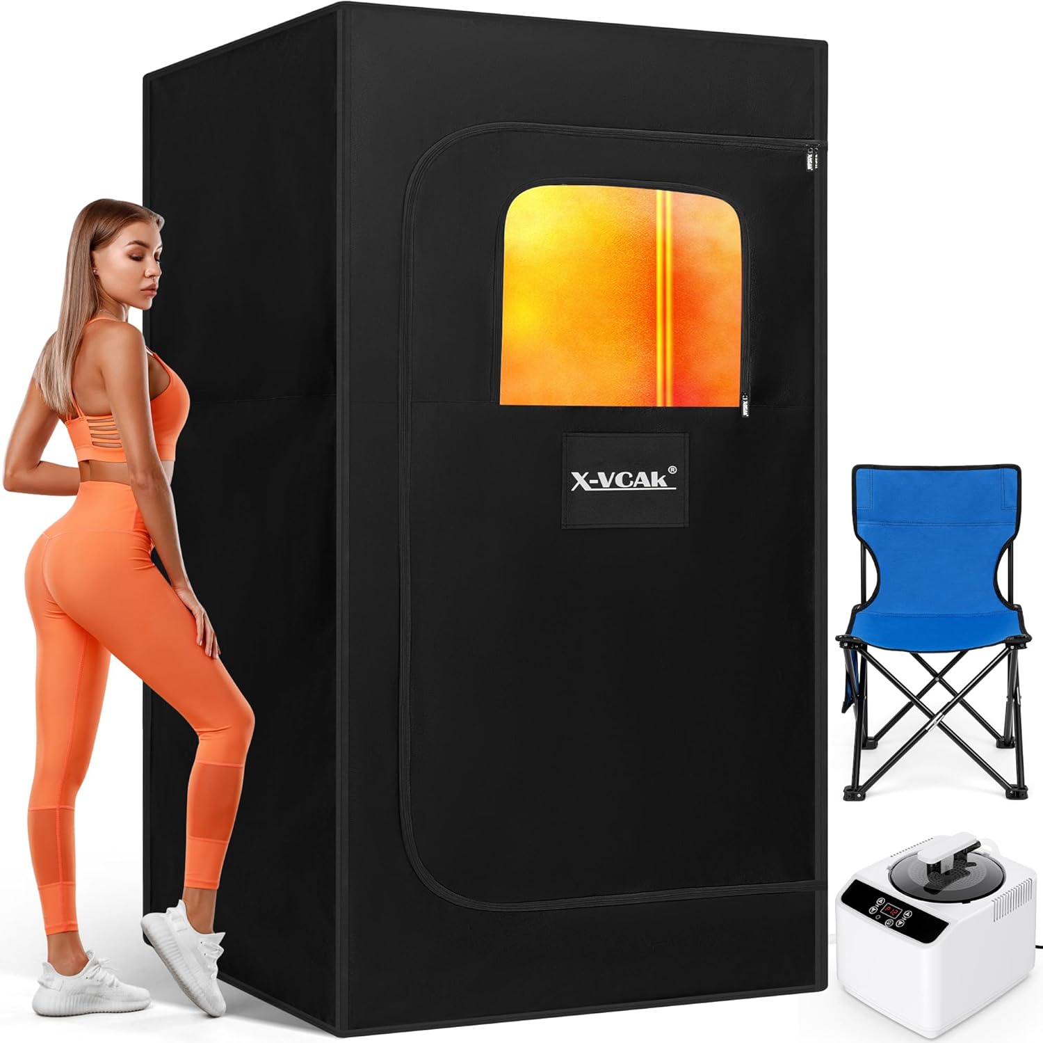 2 Person Sauna, Extra Large Sauna, Portable Steam Sauna Tent with 2 Steamers, 2 Folding Chair, 71”x 49”x 36”, Black