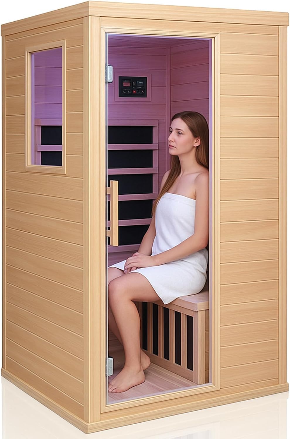 Far Infrared Sauna for 1 Person - 1050W Fast Heating, Canadian Hemlock Wood Home Sauna with Bluetooth Speaker, Chromotherapy & Oxygen Ionizer Easy Assembly Indoor Sauna for Relaxation, Detox, Home Gym