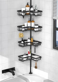 KEGII Corner Shower Caddy Tension Pole - Shower Tension Rod Organizer, Floor to Ceiling Shower Caddy 25-114.2 inch, Towel Rack Corner Waterproof, Black