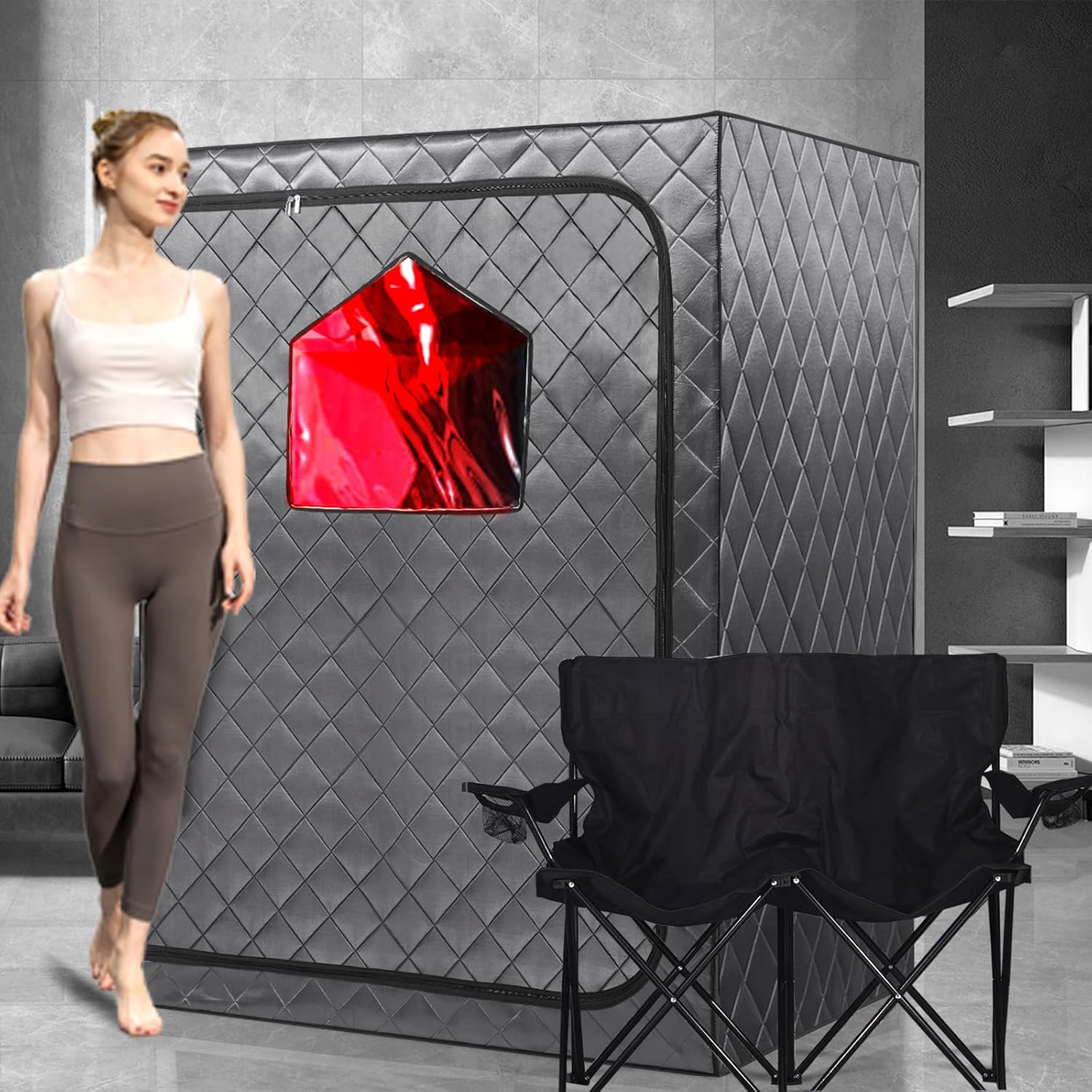 Full Size Home Sauna, Portable Steam Sauna for Home Spa, One Person Foldable Lightweight, Full Body Sauna Tent for Relaxation, 1600W & 4L Steamer Generator, Remote Control, Foldable Chair