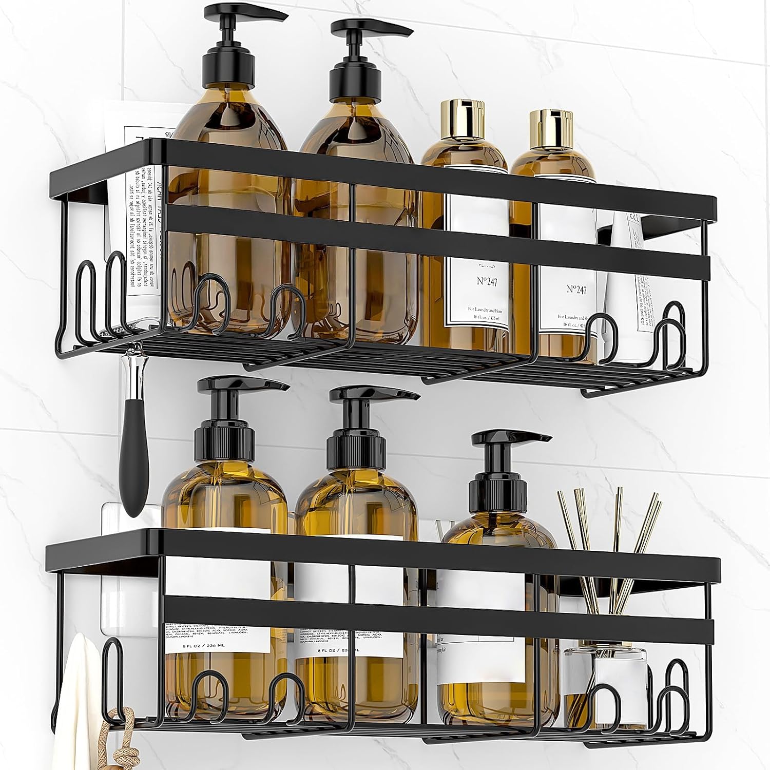 WOWBOX Shower Caddies 2 Pack - Adhesive Hanging Shower Shelf - Bathroom Organizers and Storage, No Drilling Stainless Shower Shelves for Home Decor, Bathroom Accessories