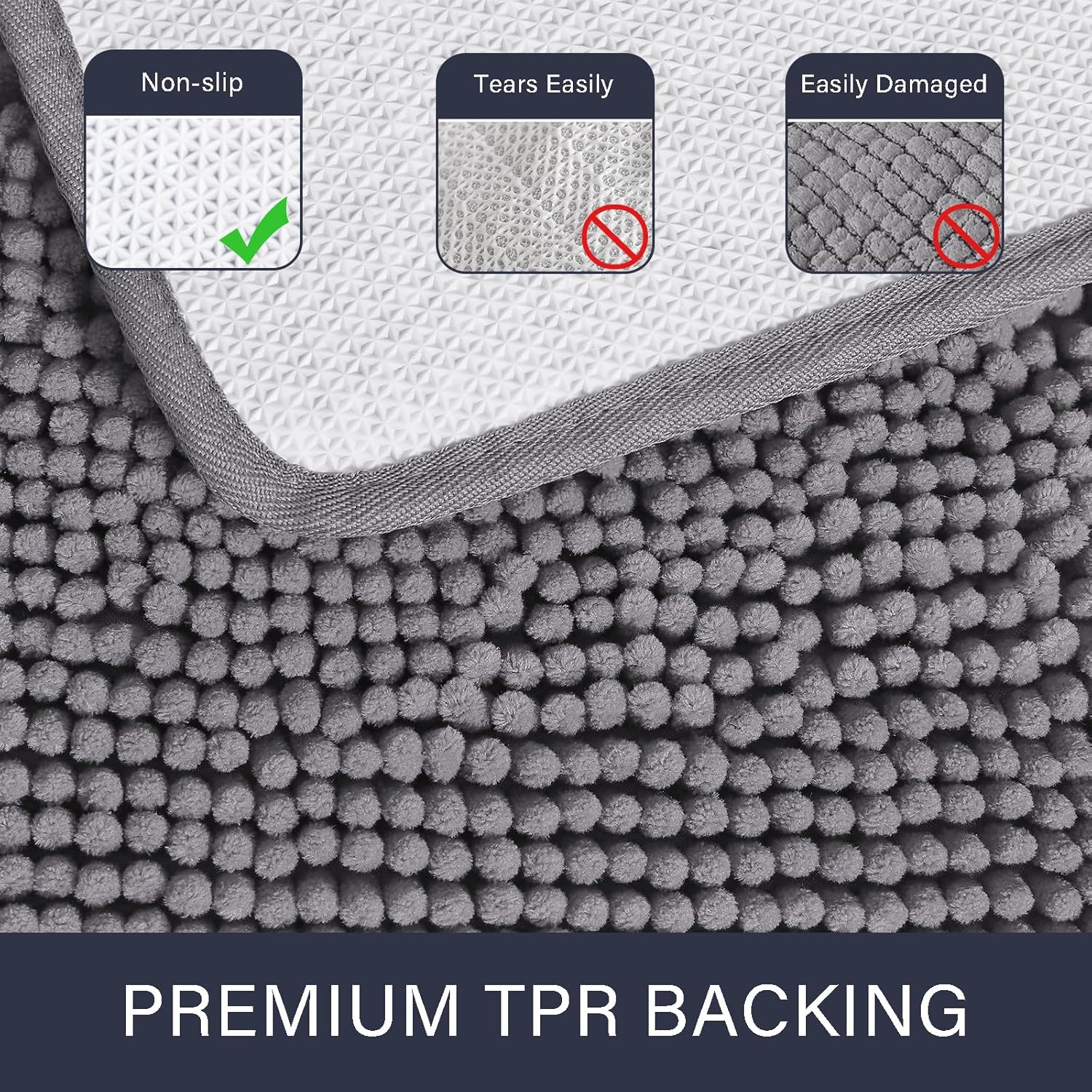 LOCHAS Luxury Bathroom Rug Shaggy Bath Mat 24 x 60 Inch, Washable Non Slip Bath Rugs for Bathroom Shower, Soft Plush Chenille Absorbent Carpets Mats, Gray