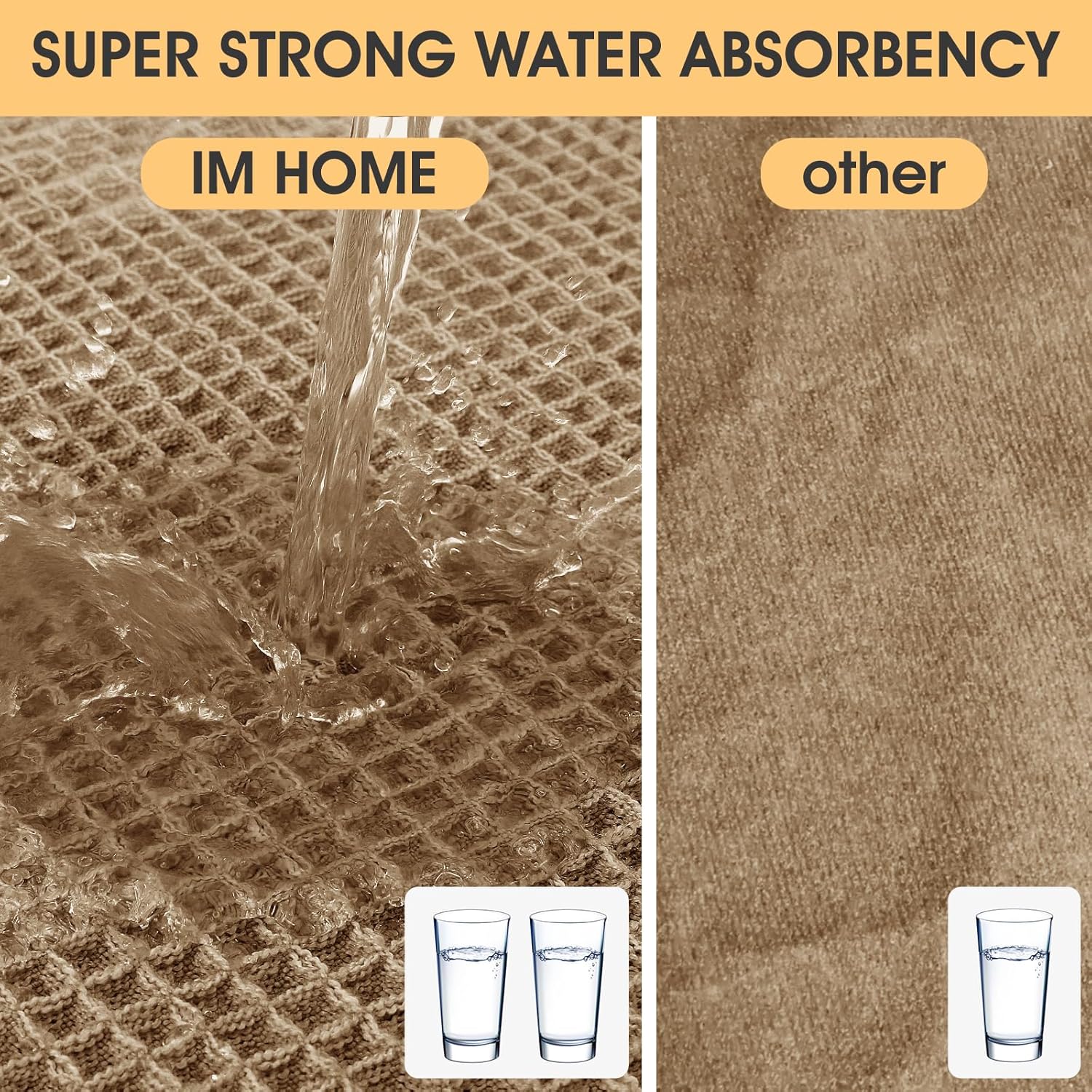 IM HOME Waffle Bath Mat Beige 32"x20", Boho Woven Modern Bath Mat Rugs, Absorbent Non Slip Bathroom Rugs, Soft Washable Bath Rugs with Tassels for Bathroom, Bedroom, Kitchen, Shower, Tub