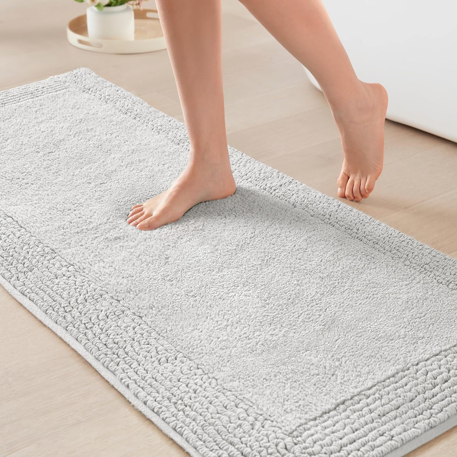 Madison Park Splendor Reversible 100% Cotton Tufted Bathroom Rug-3000 GSM Hotel Quality Luxurious Plush Medium Pile Bath Mat Absorbent, Quick Dry, Shower Room Décor, 21x34, White
