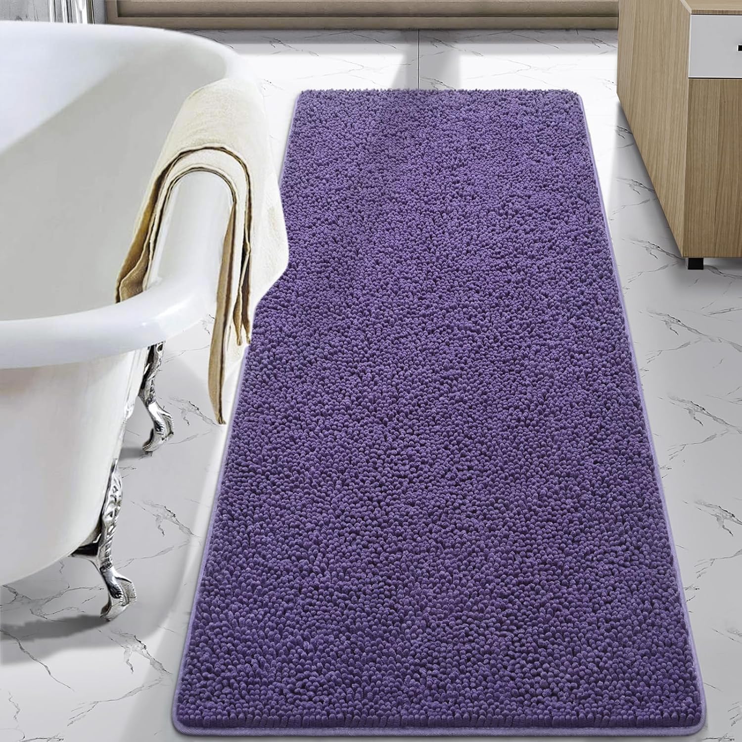 LOCHAS Luxury Bathroom Rug Shaggy Bath Mat 24 x 60 Inch, Washable Non Slip Bath Rugs for Bathroom Shower, Soft Plush Chenille Absorbent Carpets Mats, Gray