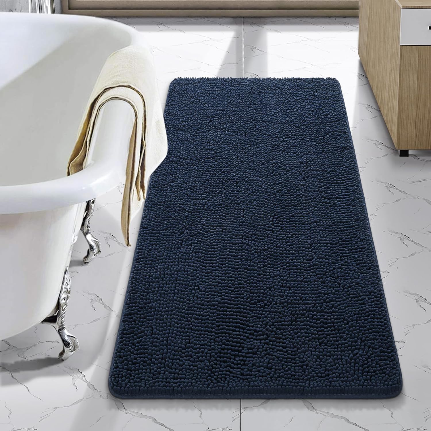 LOCHAS Luxury Bathroom Rug Shaggy Bath Mat 24 x 60 Inch, Washable Non Slip Bath Rugs for Bathroom Shower, Soft Plush Chenille Absorbent Carpets Mats, Gray