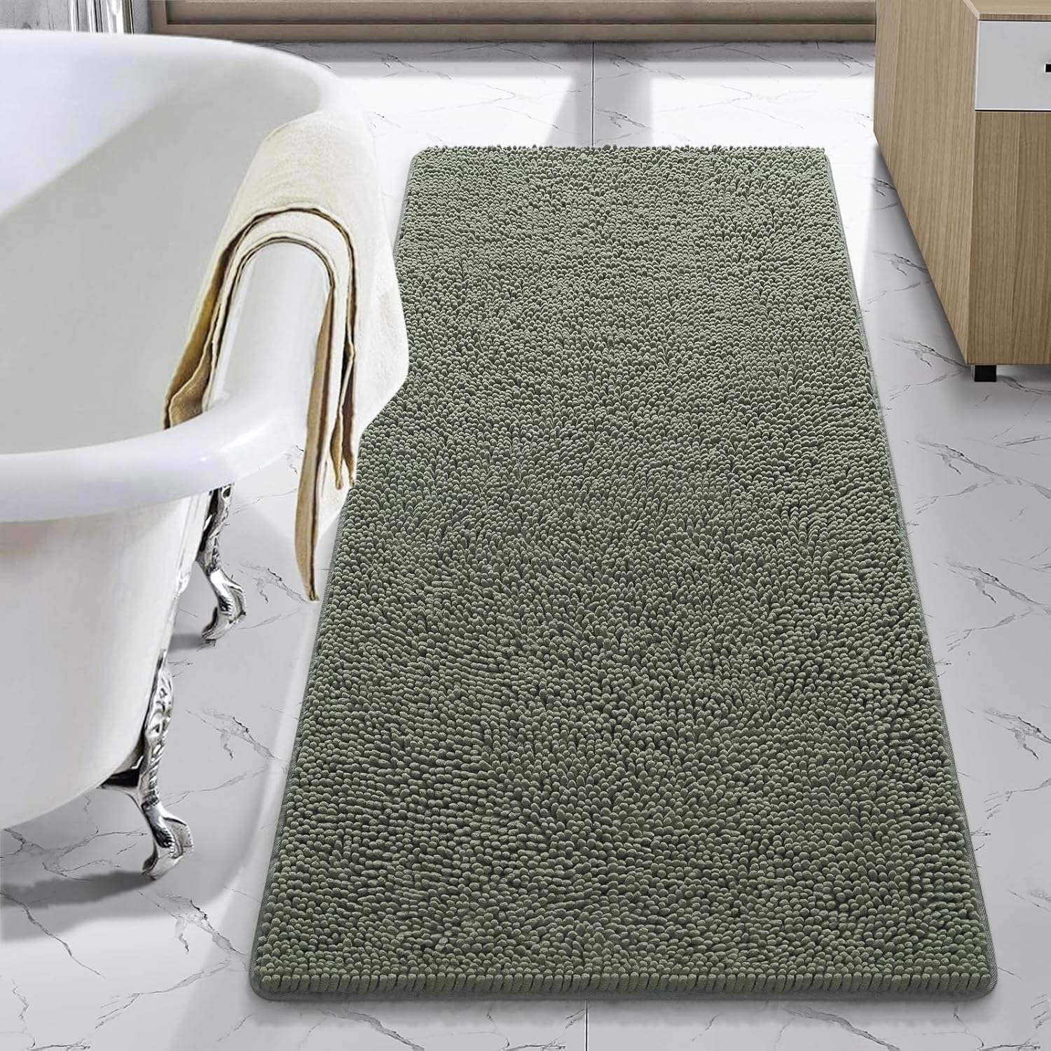 LOCHAS Luxury Bathroom Rug Shaggy Bath Mat 24 x 60 Inch, Washable Non Slip Bath Rugs for Bathroom Shower, Soft Plush Chenille Absorbent Carpets Mats, Gray