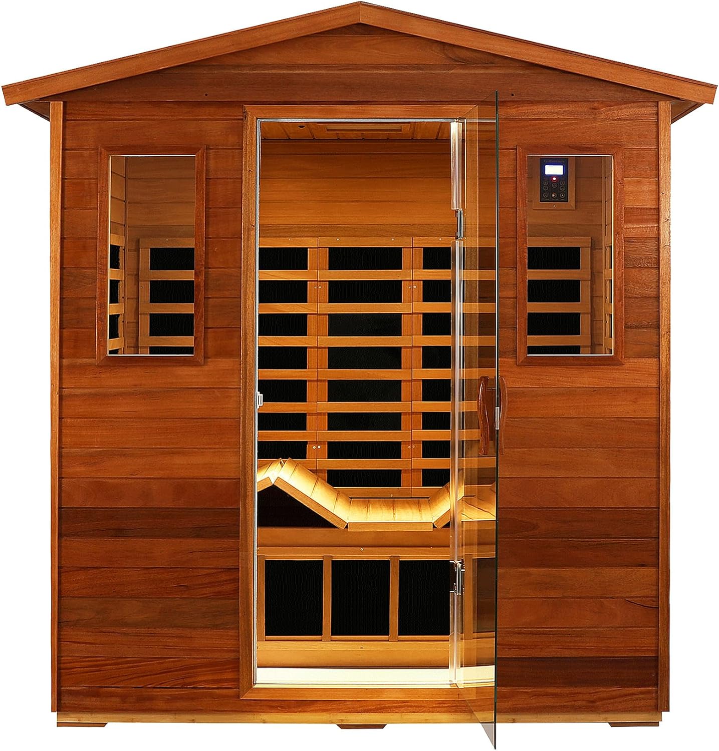 Far Infrared Sauna 1 Person Infrared Sauna Room Canadian Hemlock Wooden Sauna for Home, 1300W Low-EMF Indoor Saunas with Control Panel, Bluetooth Speakers, LED Reading Lamp, Tempered Glass Door