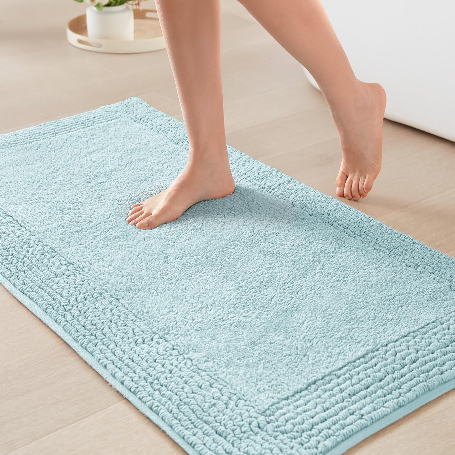 Madison Park Splendor Reversible 100% Cotton Tufted Bathroom Rug-3000 GSM Hotel Quality Luxurious Plush Medium Pile Bath Mat Absorbent, Quick Dry, Shower Room Décor, 21x34, White