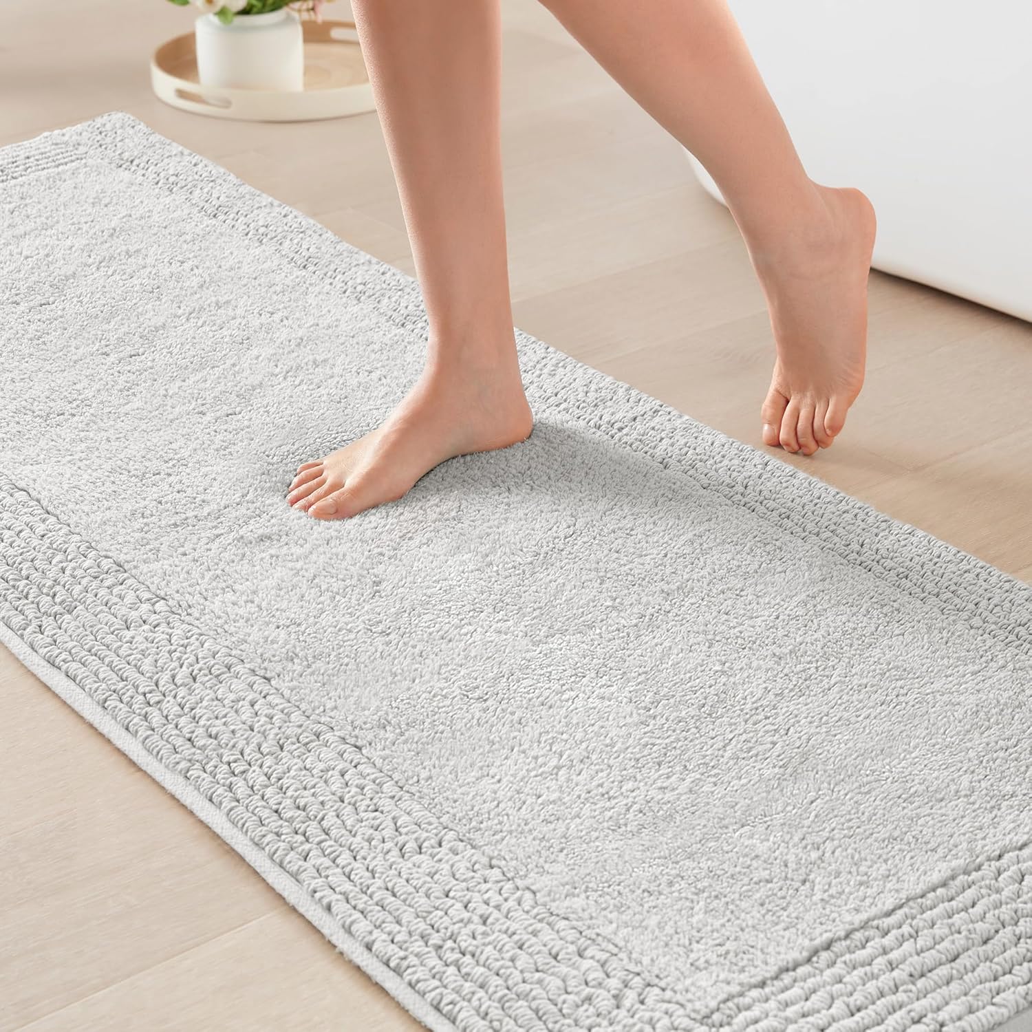 Madison Park Splendor Reversible 100% Cotton Tufted Bathroom Rug-3000 GSM Hotel Quality Luxurious Plush Medium Pile Bath Mat Absorbent, Quick Dry, Shower Room Décor, 21x34, White
