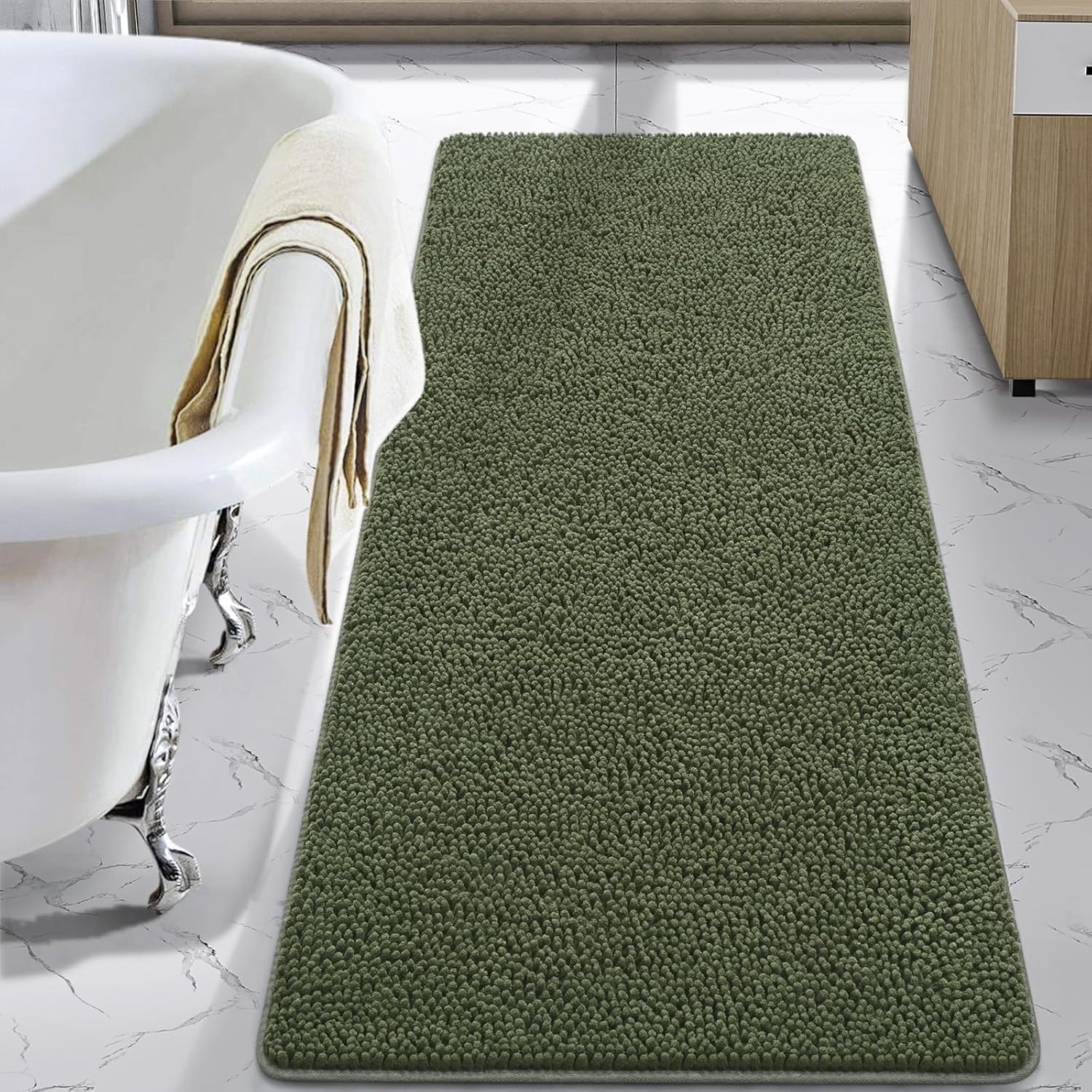 LOCHAS Luxury Bathroom Rug Shaggy Bath Mat 24 x 60 Inch, Washable Non Slip Bath Rugs for Bathroom Shower, Soft Plush Chenille Absorbent Carpets Mats, Gray
