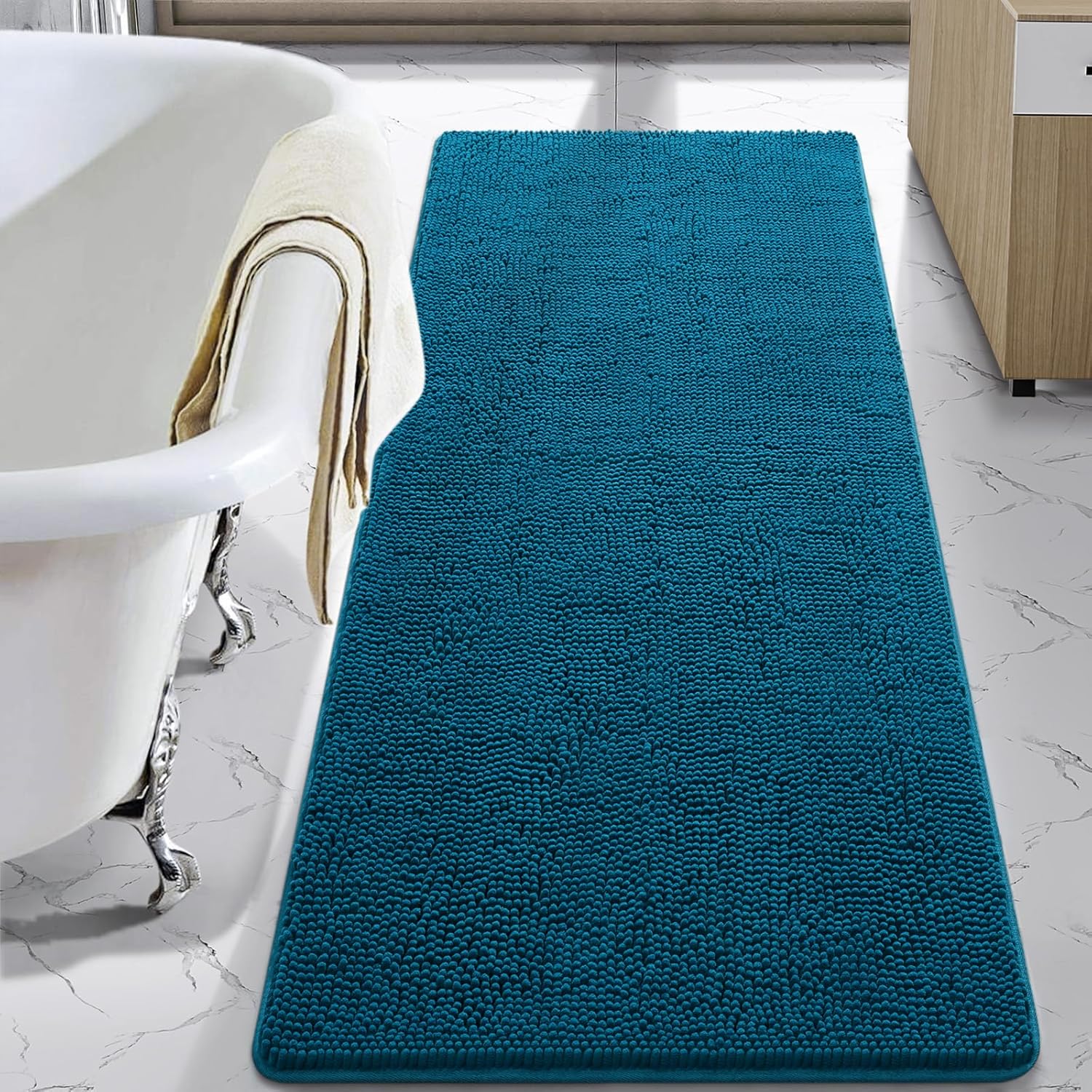 LOCHAS Luxury Bathroom Rug Shaggy Bath Mat 24 x 60 Inch, Washable Non Slip Bath Rugs for Bathroom Shower, Soft Plush Chenille Absorbent Carpets Mats, Gray