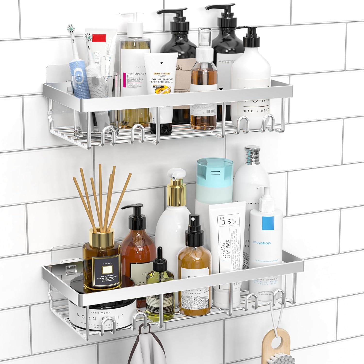 Moforoco Shower Caddy Shelf Organizer Rack, Self Adhesive Black Bathroom Shelves Basket, Home Farmhouse Wall Inside Organization and Storage Decor Rv Accessories, First Camper Apartment Essentials | Basket, Home Farmhouse, Decor, Rv Accessories, First Cam
