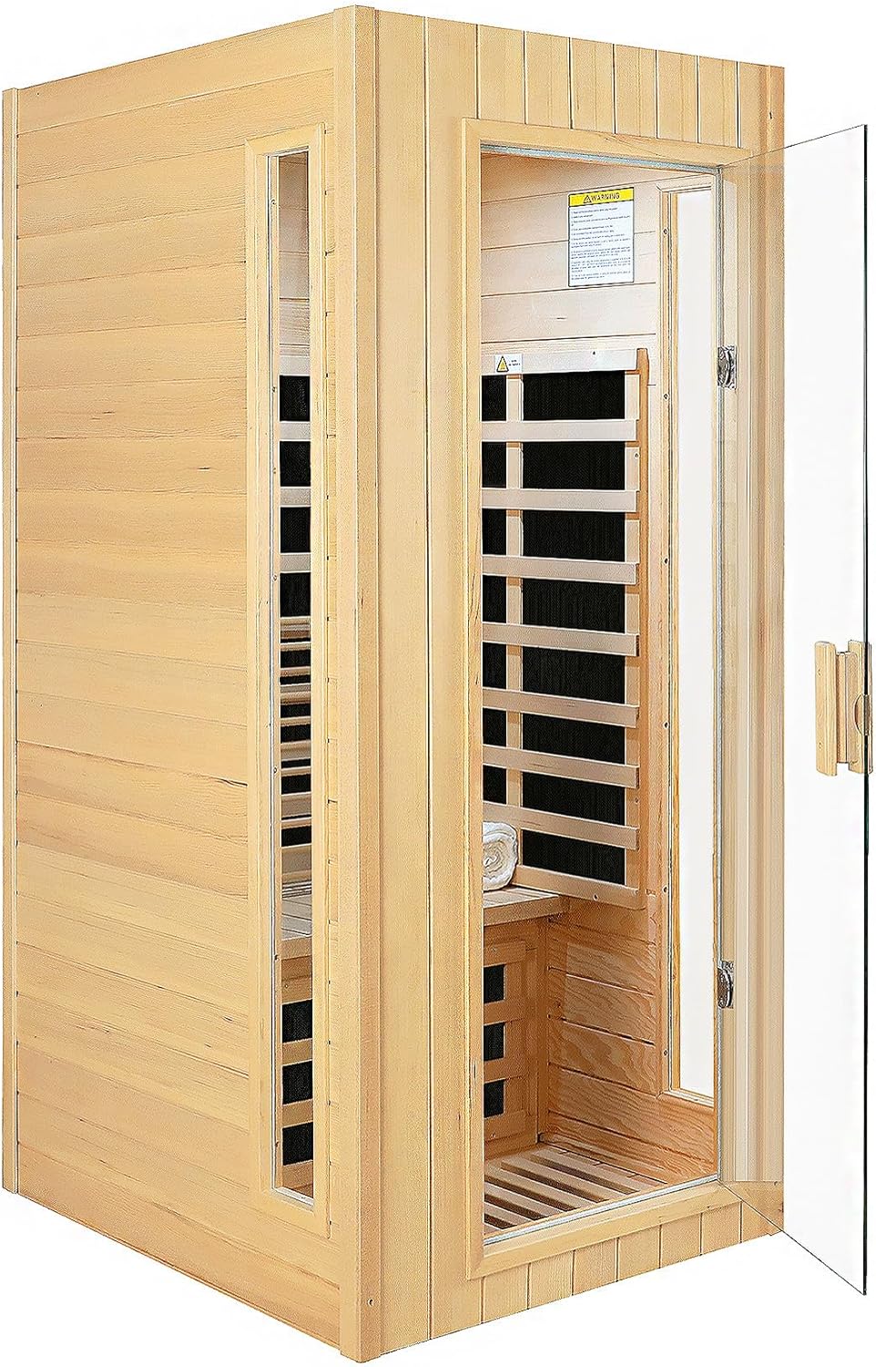 Far Infrared Sauna 1 Person Infrared Sauna Room Canadian Hemlock Wooden Sauna for Home, 1300W Low-EMF Indoor Saunas with Control Panel, Bluetooth Speakers, LED Reading Lamp, Tempered Glass Door