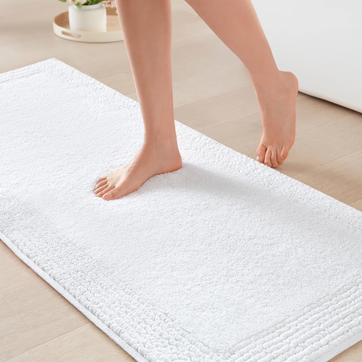Madison Park Splendor Reversible 100% Cotton Tufted Bathroom Rug-3000 GSM Hotel Quality Luxurious Plush Medium Pile Bath Mat Absorbent, Quick Dry, Shower Room Décor, 21x34, White