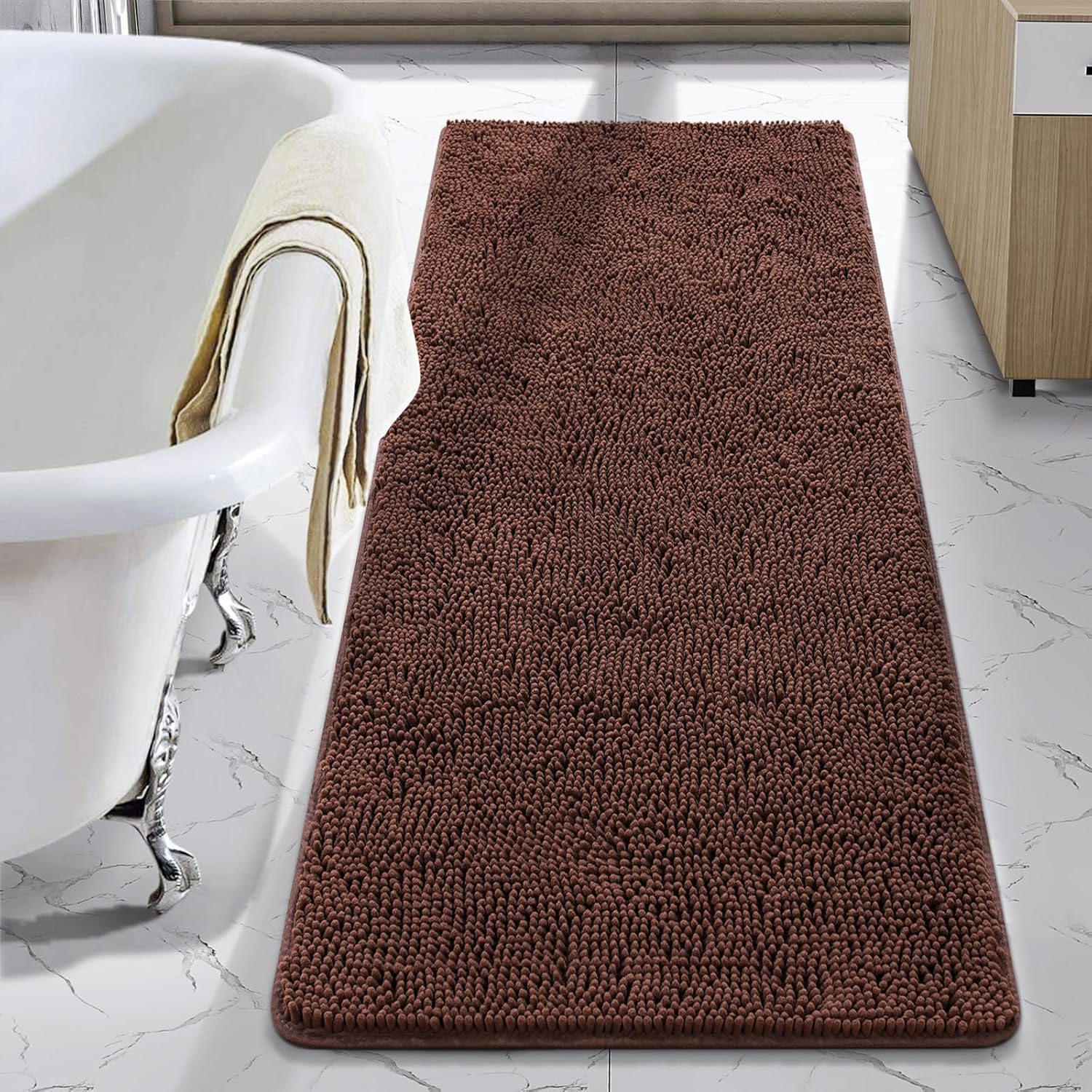 LOCHAS Luxury Bathroom Rug Shaggy Bath Mat 24 x 60 Inch, Washable Non Slip Bath Rugs for Bathroom Shower, Soft Plush Chenille Absorbent Carpets Mats, Gray