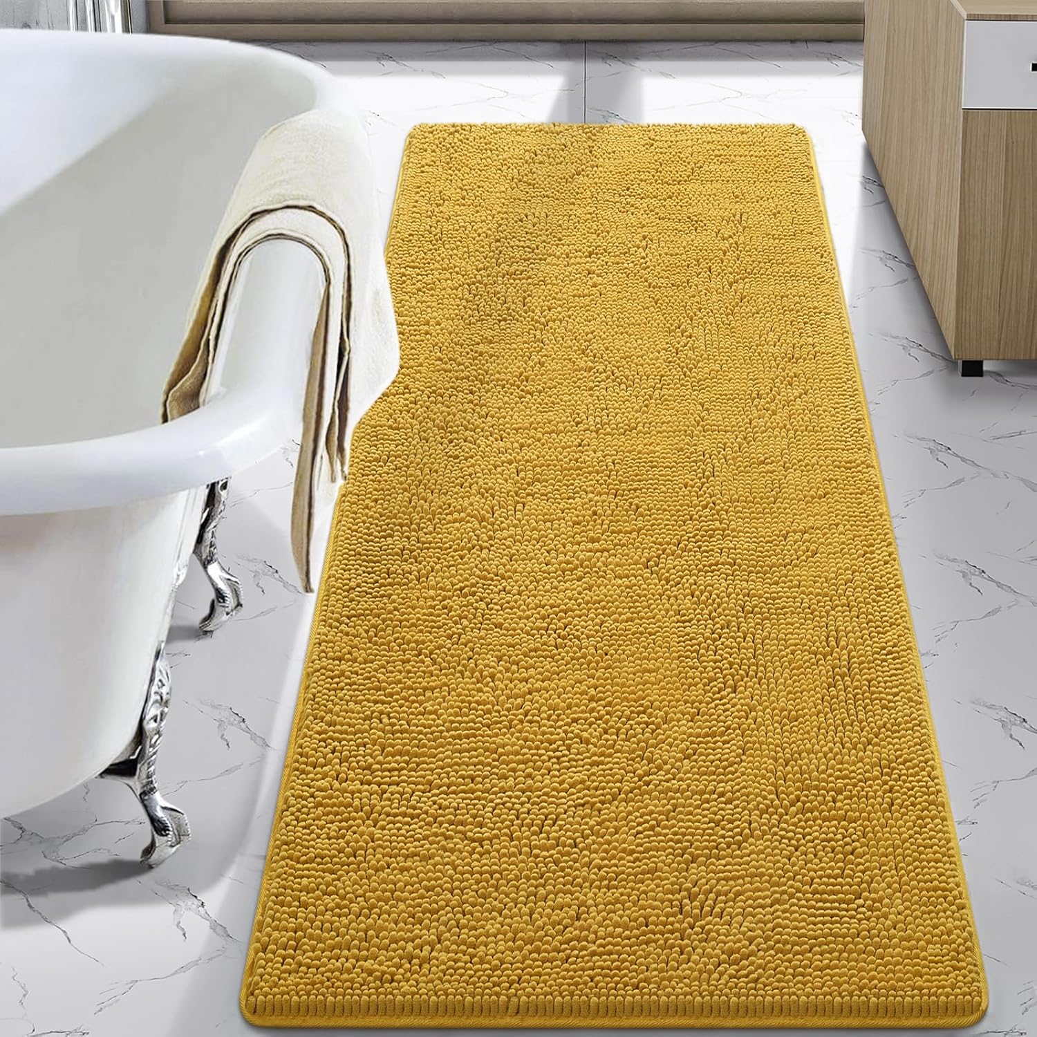 LOCHAS Luxury Bathroom Rug Shaggy Bath Mat 24 x 60 Inch, Washable Non Slip Bath Rugs for Bathroom Shower, Soft Plush Chenille Absorbent Carpets Mats, Gray
