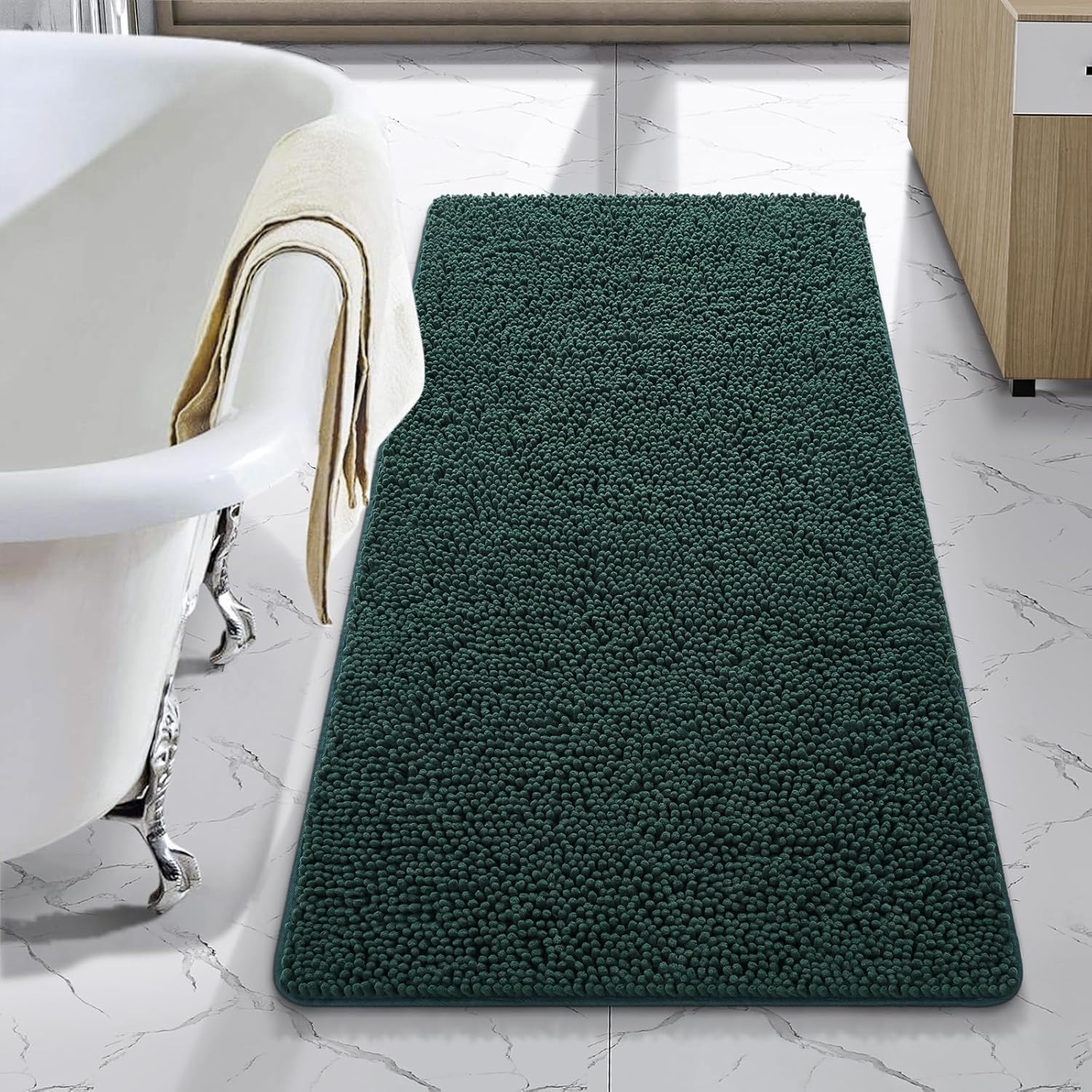 LOCHAS Luxury Bathroom Rug Shaggy Bath Mat 24 x 60 Inch, Washable Non Slip Bath Rugs for Bathroom Shower, Soft Plush Chenille Absorbent Carpets Mats, Gray