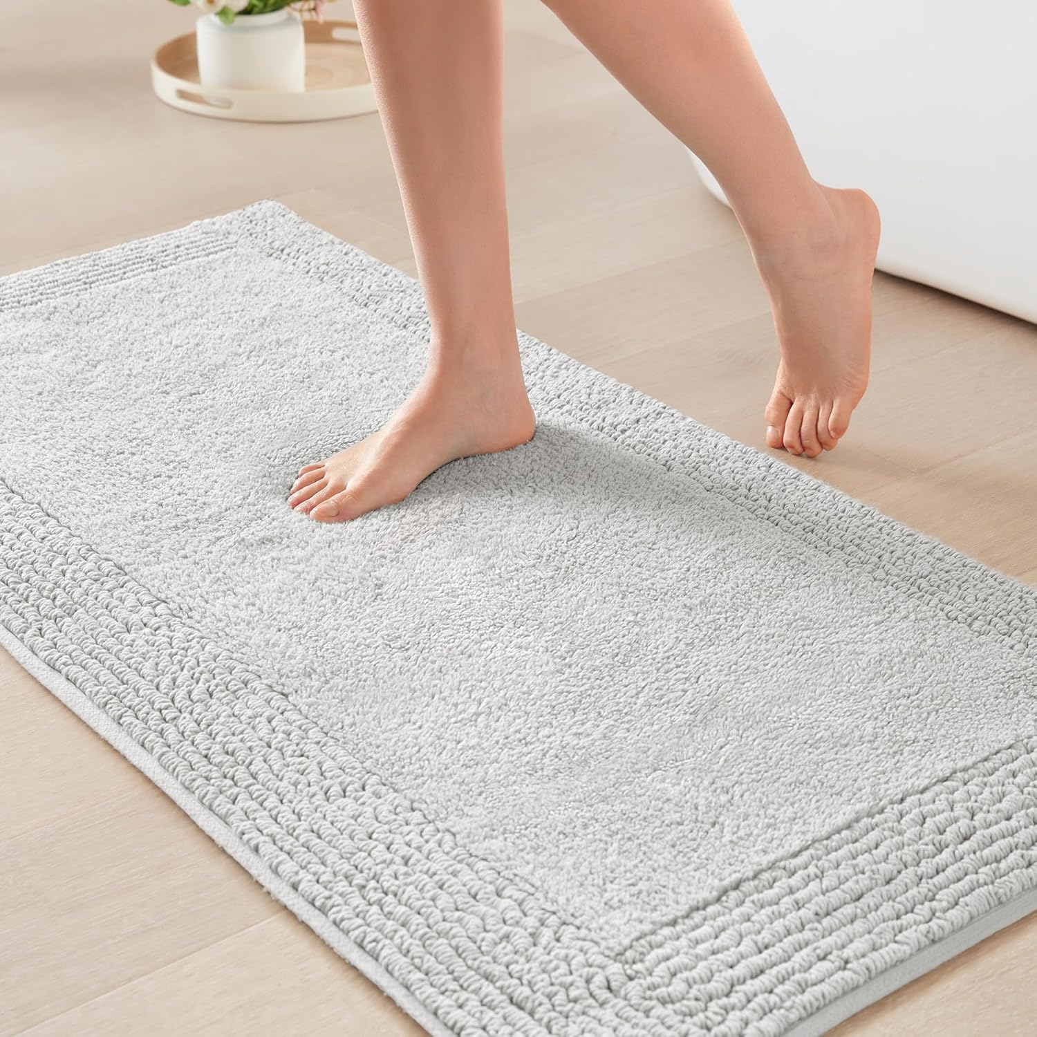 Madison Park Splendor Reversible 100% Cotton Tufted Bathroom Rug-3000 GSM Hotel Quality Luxurious Plush Medium Pile Bath Mat Absorbent, Quick Dry, Shower Room Décor, 21x34, White