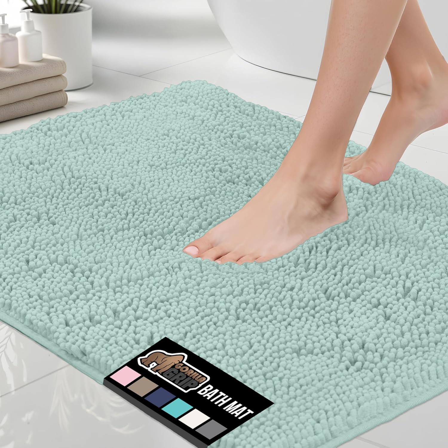 GORILLA GRIP Bath Rug Mat, Thick Soft Absorbent Chenille, Quick Dry Microfiber Mats, Rubber Backing Washable Shower Floor Rugs, US Designed Bathroom Bathmat Home Decor Accessories, 24x17, Grey