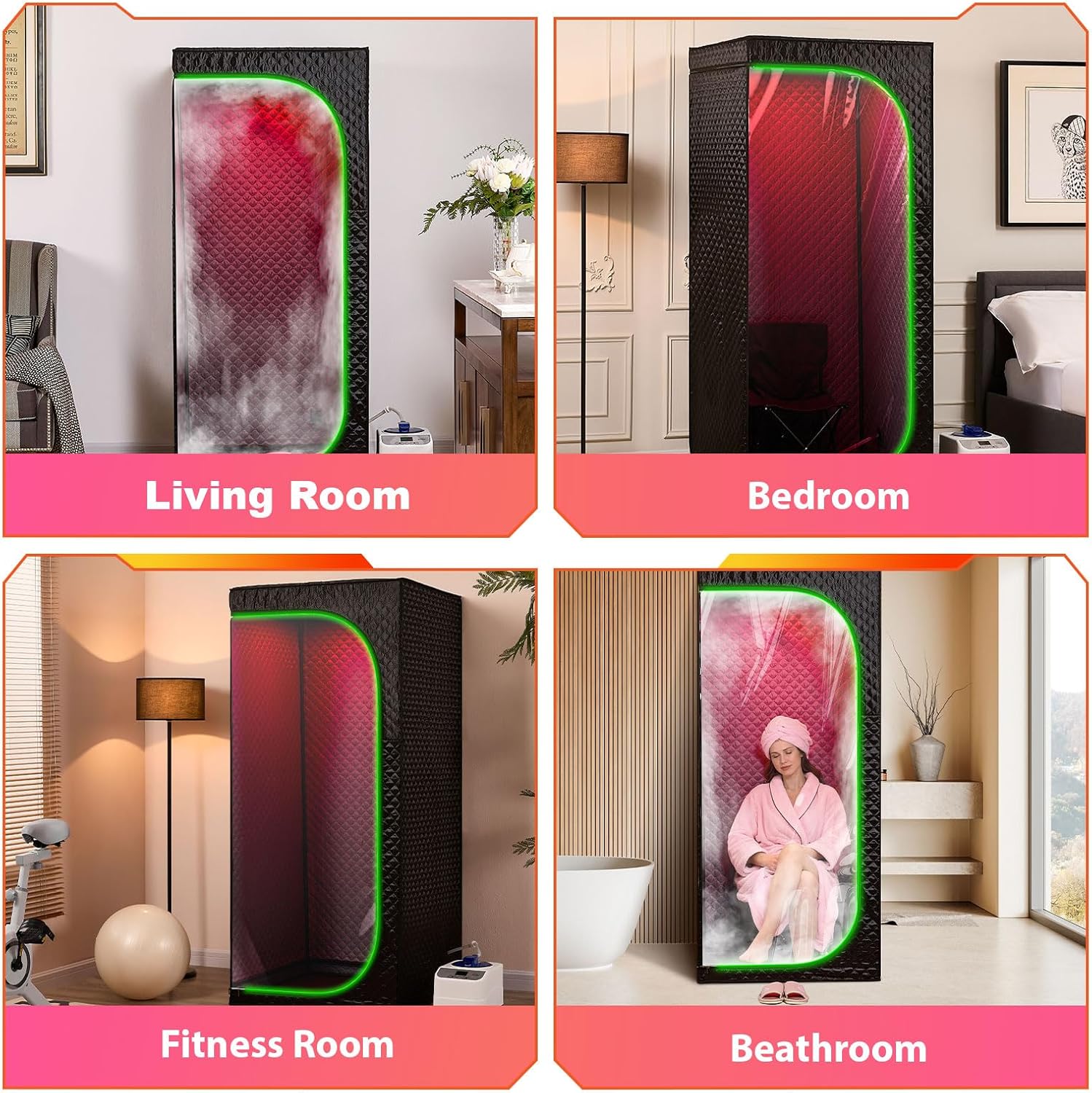 Infrared Sauna & Steam Sauna Box for Home, Portable Personal Sauna with Transparent Door, Powerful Steam Heating, Foldable Indoor Sauna for Relaxation, Detox & Muscle Recovery ( Red Light, Black)