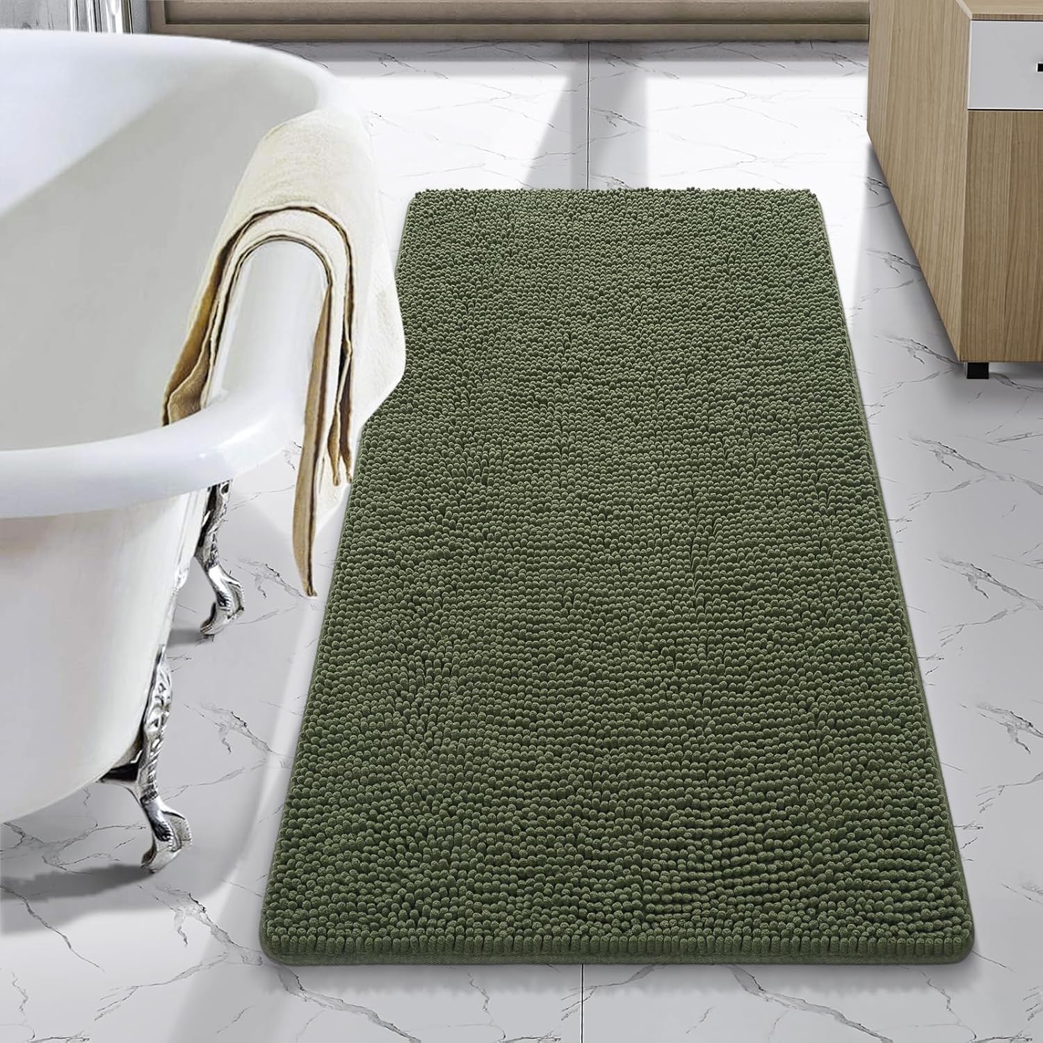 LOCHAS Luxury Bathroom Rug Shaggy Bath Mat 24 x 60 Inch, Washable Non Slip Bath Rugs for Bathroom Shower, Soft Plush Chenille Absorbent Carpets Mats, Gray