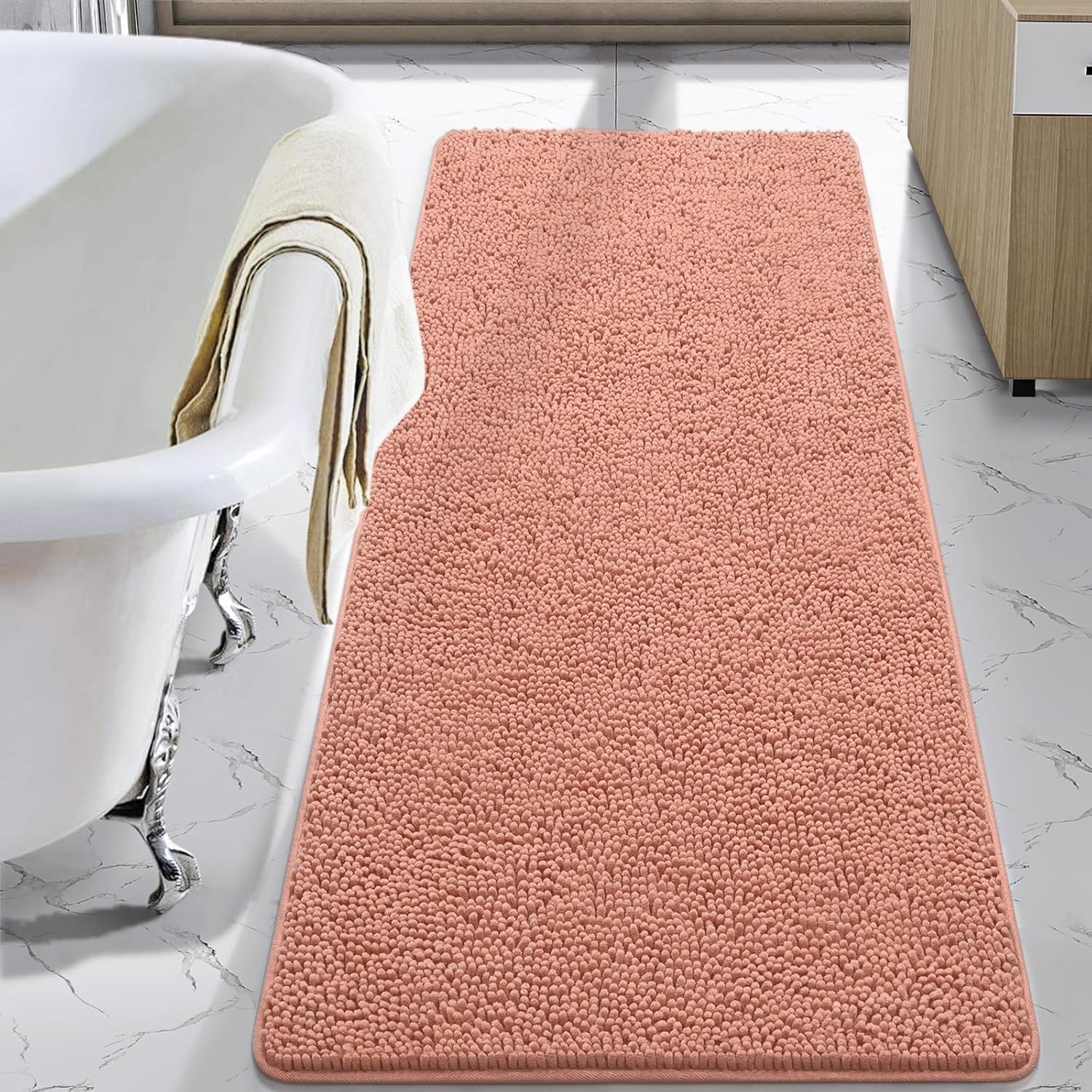 LOCHAS Luxury Bathroom Rug Shaggy Bath Mat 24 x 60 Inch, Washable Non Slip Bath Rugs for Bathroom Shower, Soft Plush Chenille Absorbent Carpets Mats, Gray