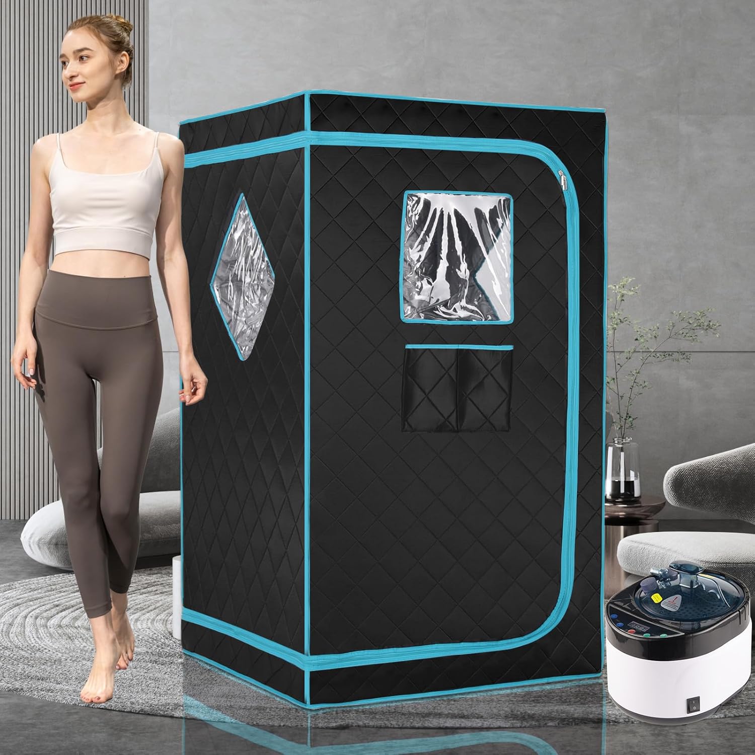 Full Size Home Sauna, Portable Steam Sauna for Home Spa, One Person Foldable Lightweight, Full Body Sauna Tent for Relaxation, 1600W & 4L Steamer Generator, Remote Control, Foldable Chair