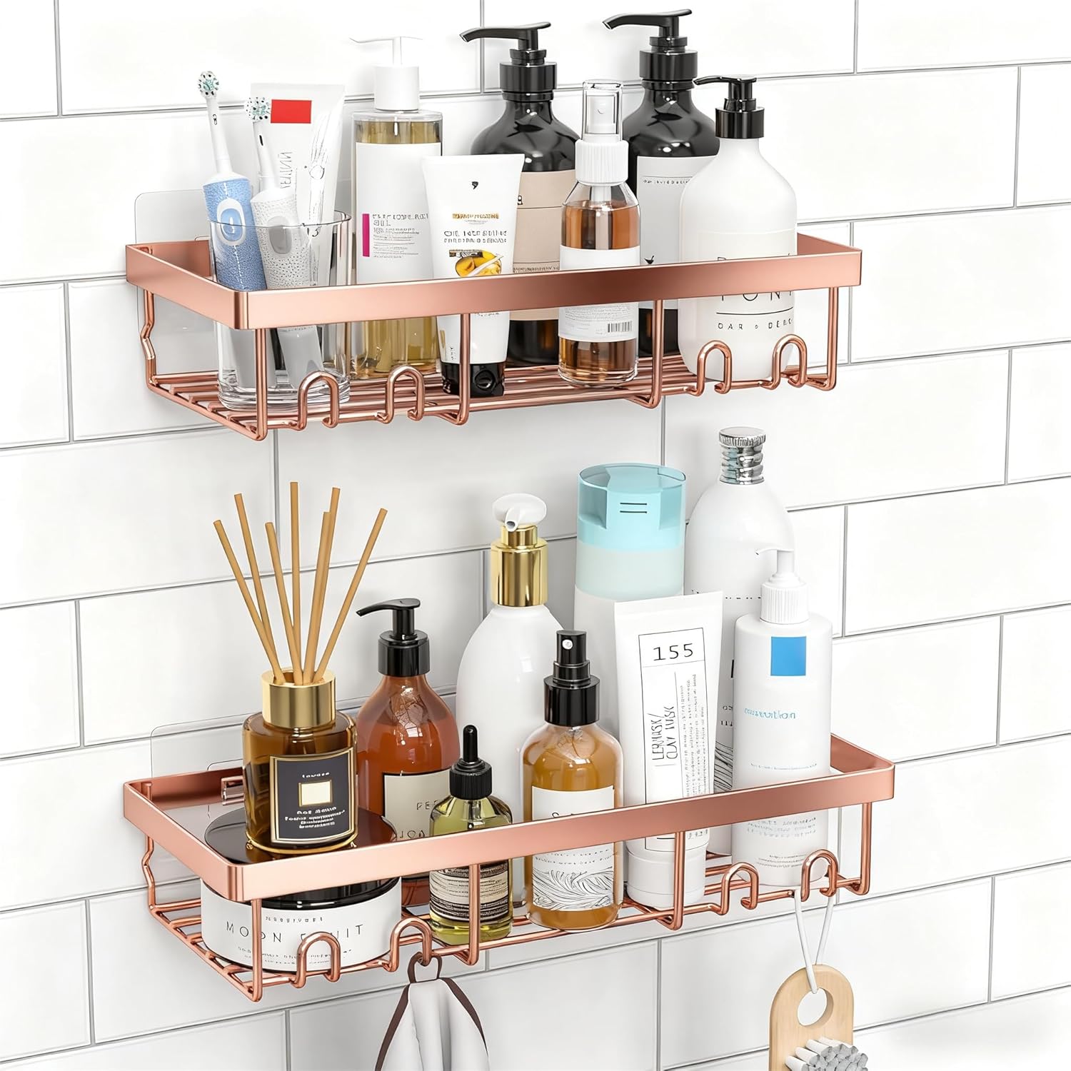 Moforoco Shower Caddy Shelf Organizer Rack, Self Adhesive Black Bathroom Shelves Basket, Home Farmhouse Wall Inside Organization and Storage Decor Rv Accessories, First Camper Apartment Essentials | Basket, Home Farmhouse, Decor, Rv Accessories, First Cam