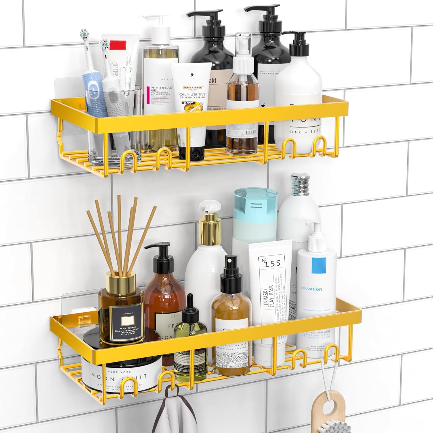 Moforoco Shower Caddy Shelf Organizer Rack, Self Adhesive Black Bathroom Shelves Basket, Home Farmhouse Wall Inside Organization and Storage Decor Rv Accessories, First Camper Apartment Essentials | Basket, Home Farmhouse, Decor, Rv Accessories, First Cam