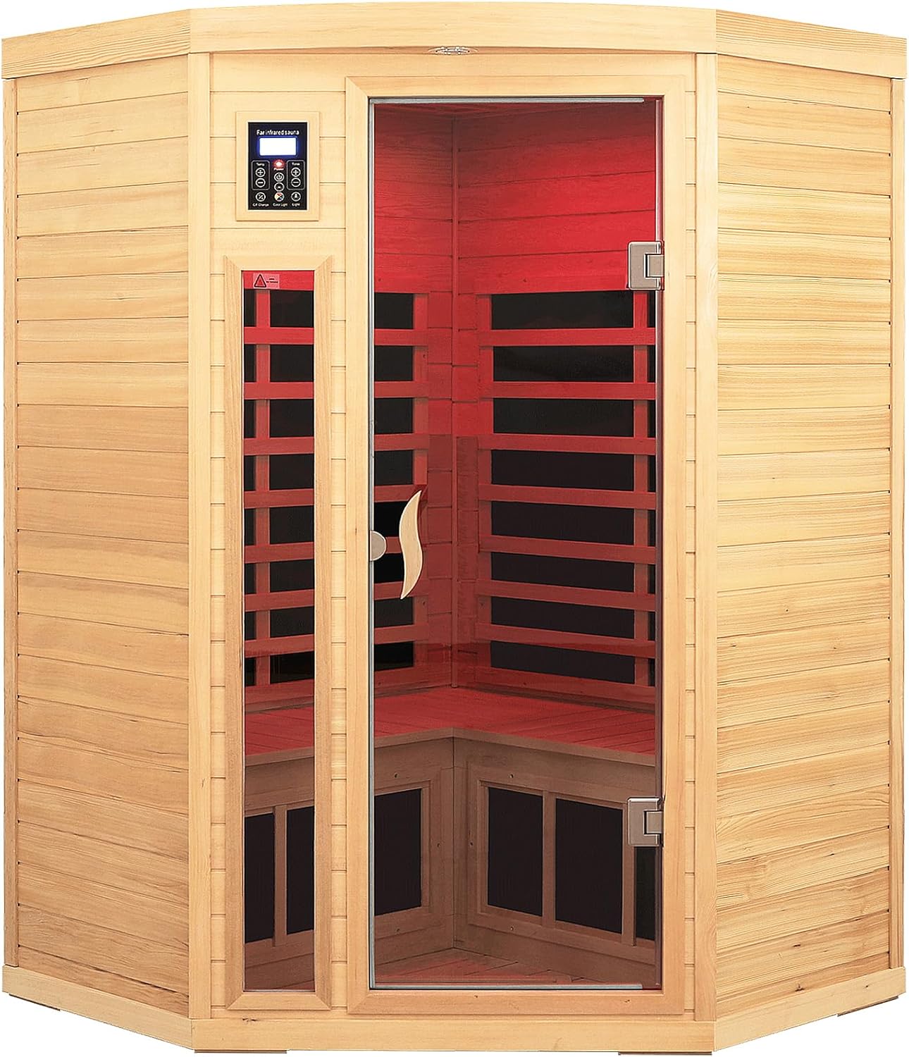 Far Infrared Sauna 1 Person Infrared Sauna Room Canadian Hemlock Wooden Sauna for Home, 1300W Low-EMF Indoor Saunas with Control Panel, Bluetooth Speakers, LED Reading Lamp, Tempered Glass Door