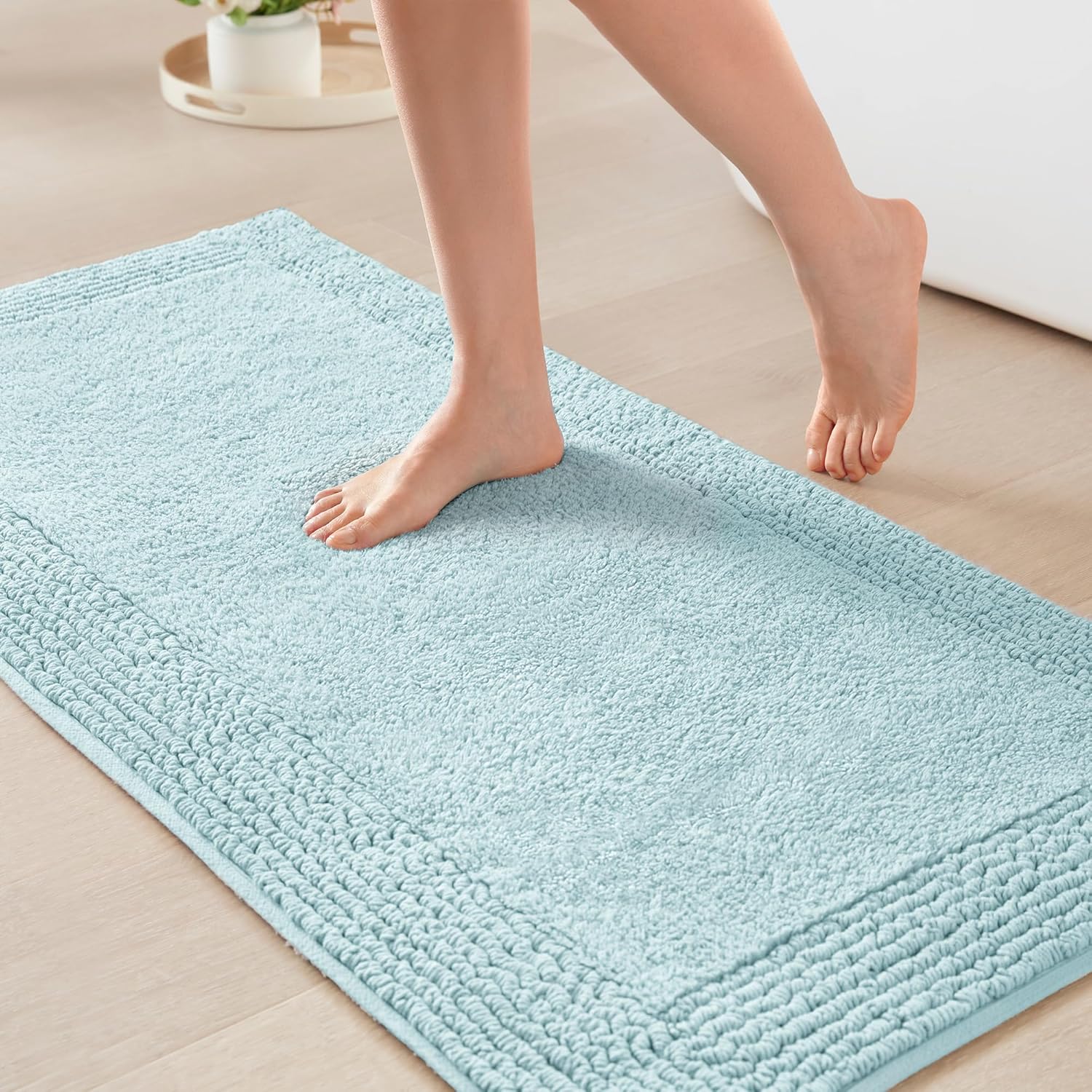 Madison Park Splendor Reversible 100% Cotton Tufted Bathroom Rug-3000 GSM Hotel Quality Luxurious Plush Medium Pile Bath Mat Absorbent, Quick Dry, Shower Room Décor, 21x34, White