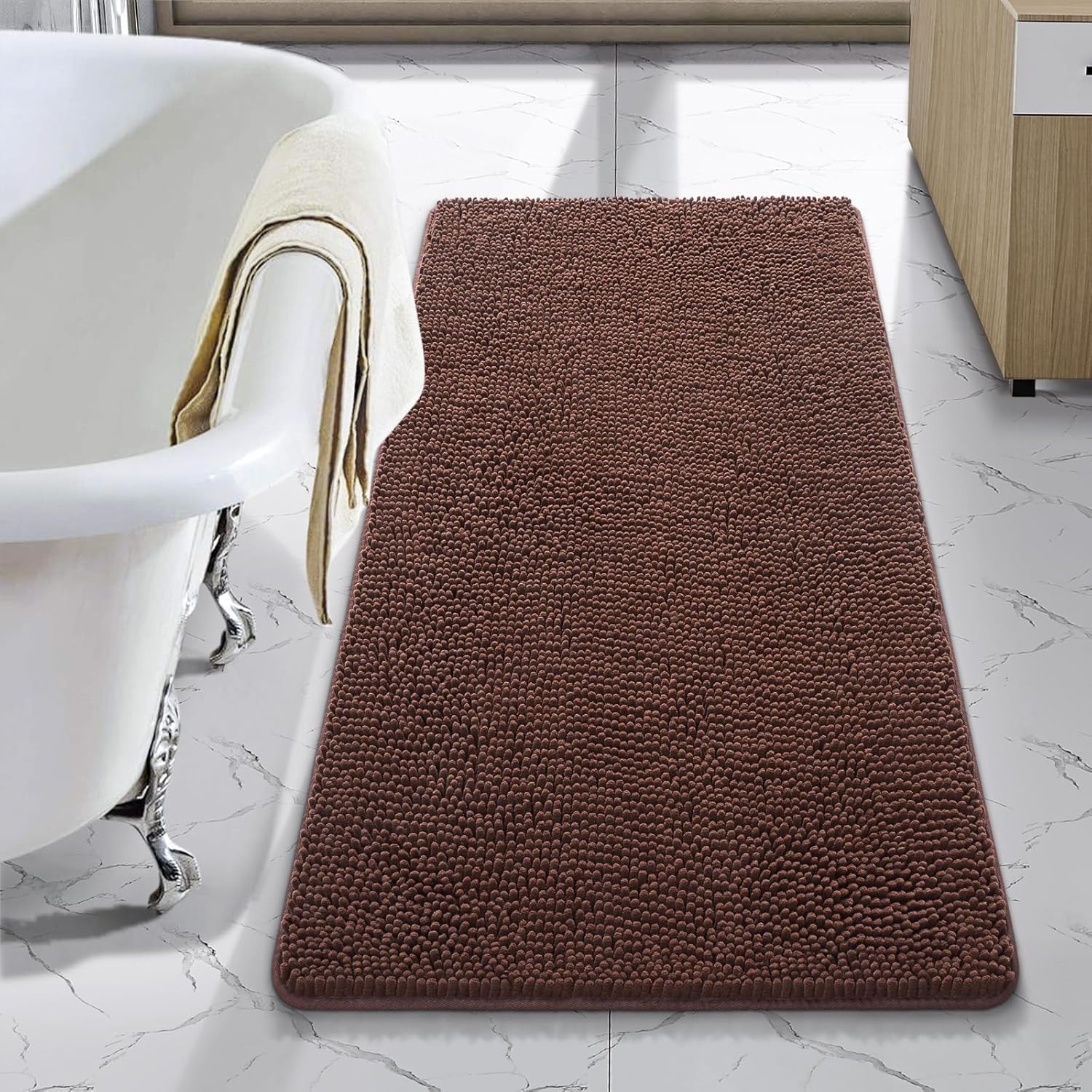 LOCHAS Luxury Bathroom Rug Shaggy Bath Mat 24 x 60 Inch, Washable Non Slip Bath Rugs for Bathroom Shower, Soft Plush Chenille Absorbent Carpets Mats, Gray