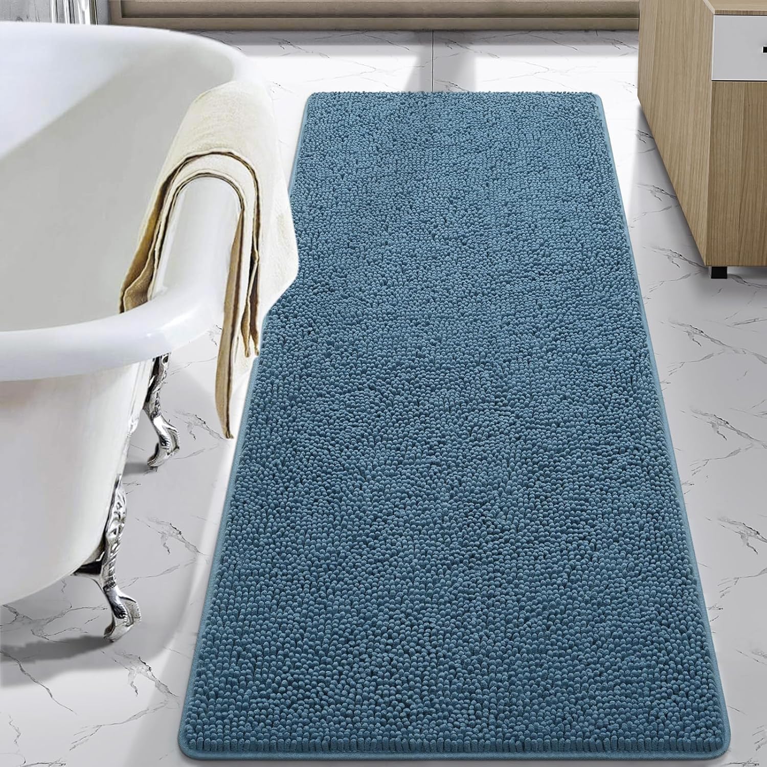 LOCHAS Luxury Bathroom Rug Shaggy Bath Mat 24 x 60 Inch, Washable Non Slip Bath Rugs for Bathroom Shower, Soft Plush Chenille Absorbent Carpets Mats, Gray