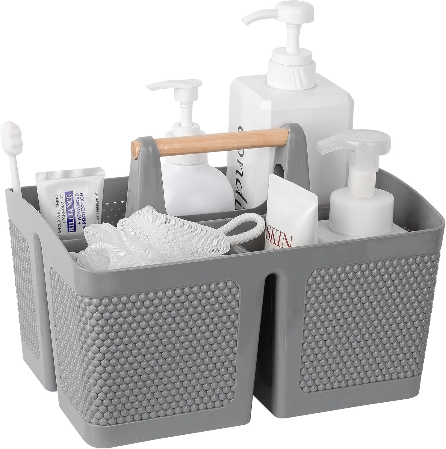 rejomiik Portable Shower Caddy Basket Plastic Cleaning Caddy Organizer Storage Tote with Handle for Bathroom, College, Dorm Room Essentials, White