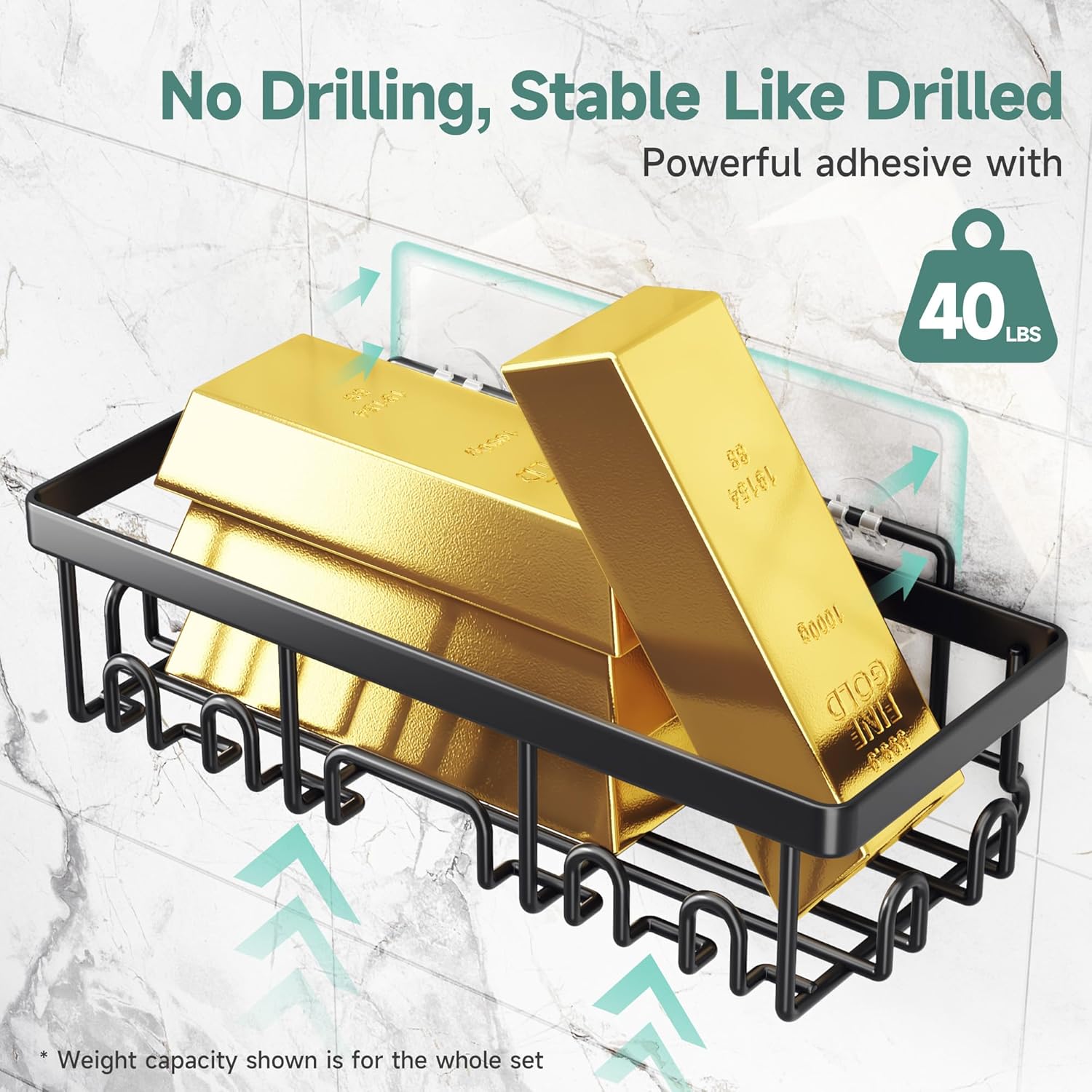 Veken Shower Caddy 6-Pack, Advanced Rustproof Design, No Drilling Adhesive Shelves, Rack with Soap Holder, Large Capacity Bathroom Organizers and Storage, Wall-Mounted Kitchen & Home Decor