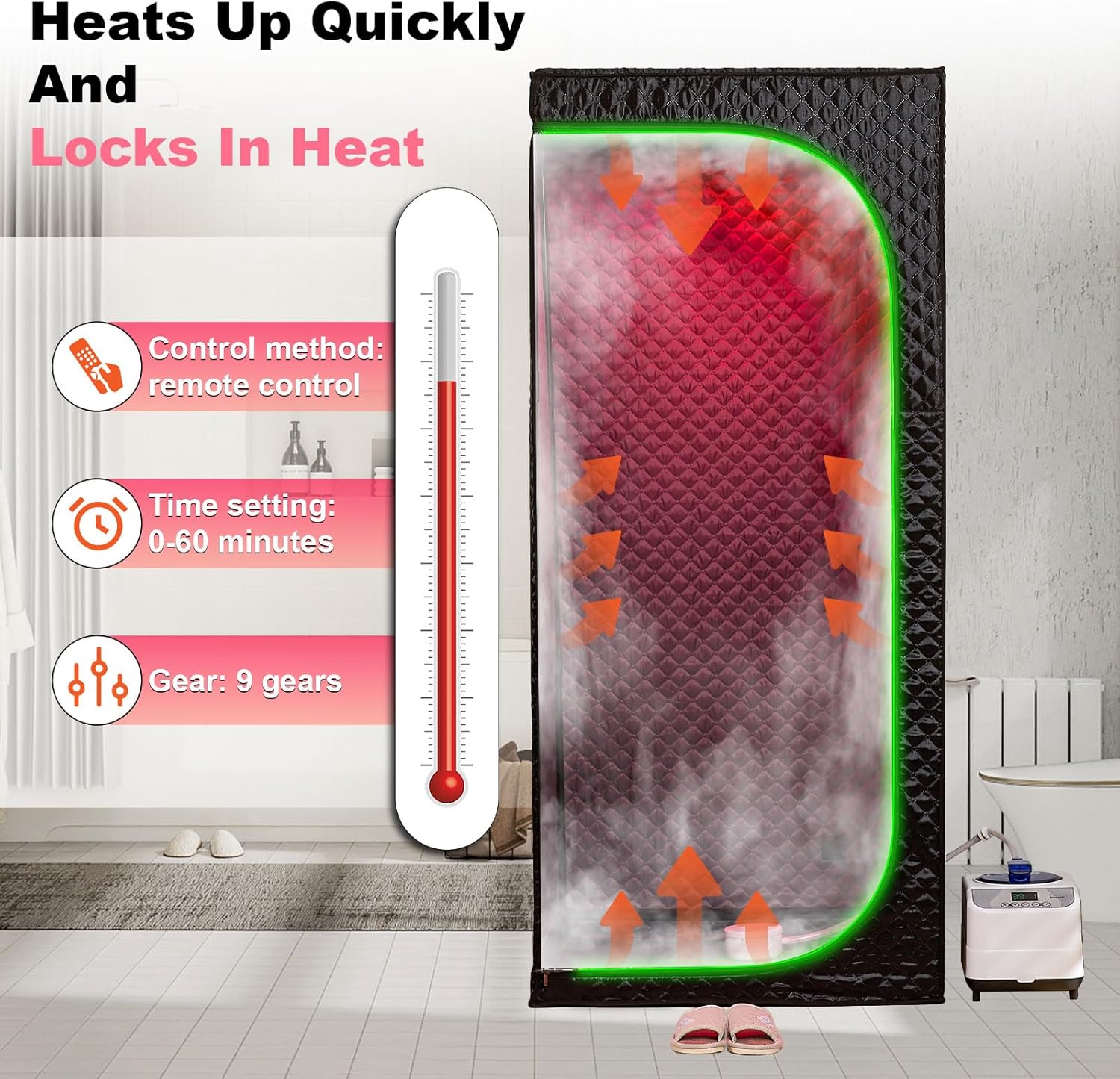 Infrared Sauna & Steam Sauna Box for Home, Portable Personal Sauna with Transparent Door, Powerful Steam Heating, Foldable Indoor Sauna for Relaxation, Detox & Muscle Recovery ( Red Light, Black)