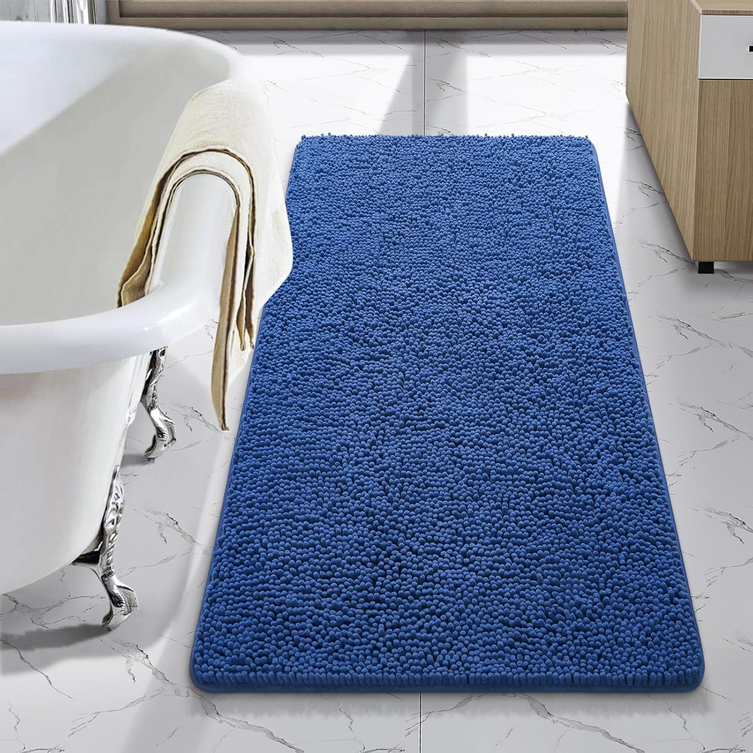 LOCHAS Luxury Bathroom Rug Shaggy Bath Mat 24 x 60 Inch, Washable Non Slip Bath Rugs for Bathroom Shower, Soft Plush Chenille Absorbent Carpets Mats, Gray