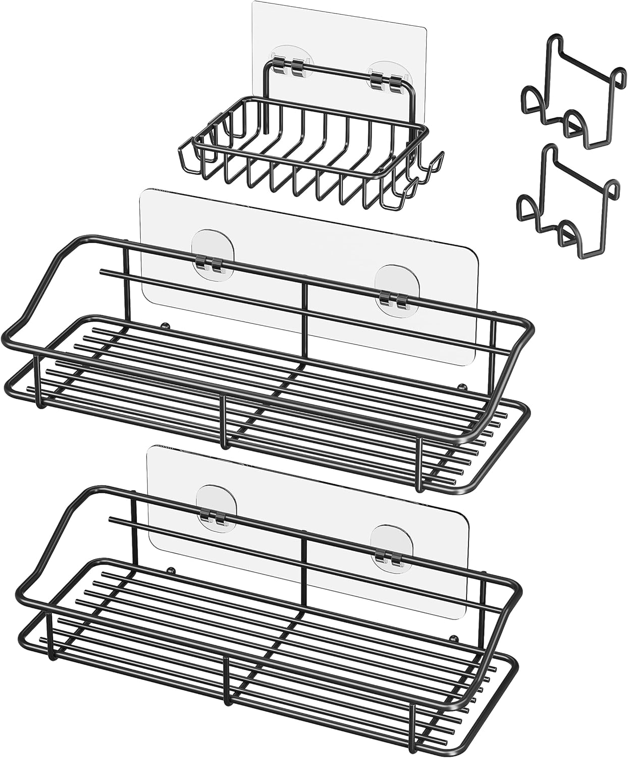 Nieifi Shower Caddy Shelf Storage Rack Adhesive Without Drilling Stainless Steel with Hooks for Washroom, Lavatory, Restroom, Toilet, Bathroom, Kitchen - 2 Pack