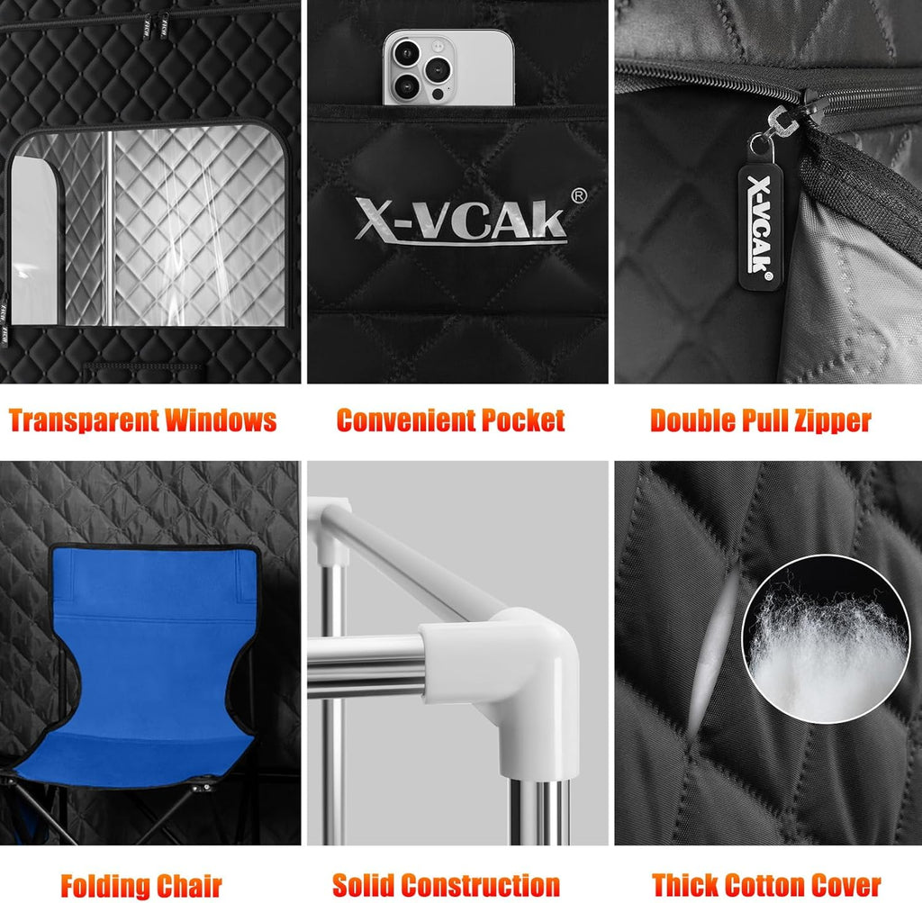 2 Person Sauna, Extra Large Sauna, Portable Steam Sauna Tent with 2 Steamers, 2 Folding Chair, 71”x 49”x 36”, Black