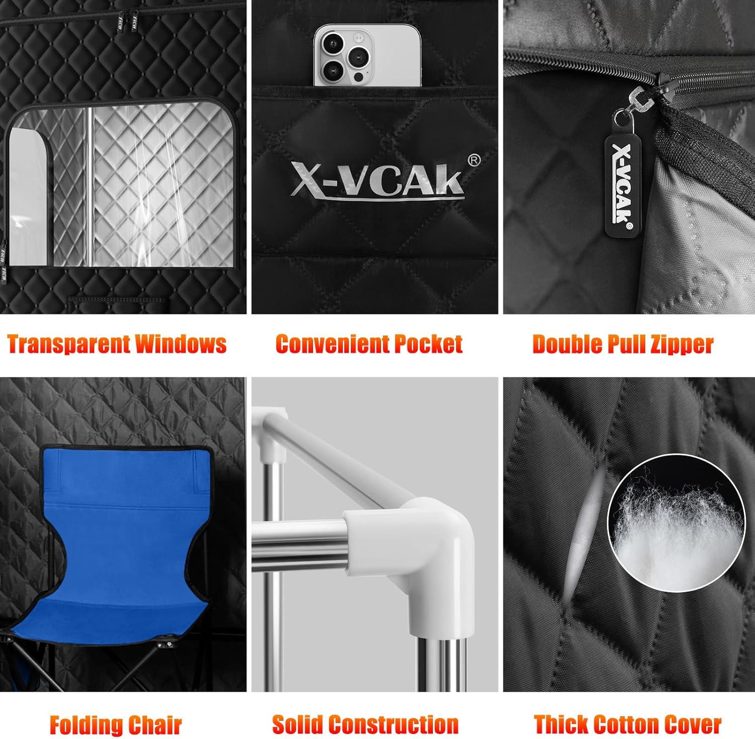 2 Person Sauna, Extra Large Sauna, Portable Steam Sauna Tent with 2 Steamers, 2 Folding Chair, 71”x 49”x 36”, Black