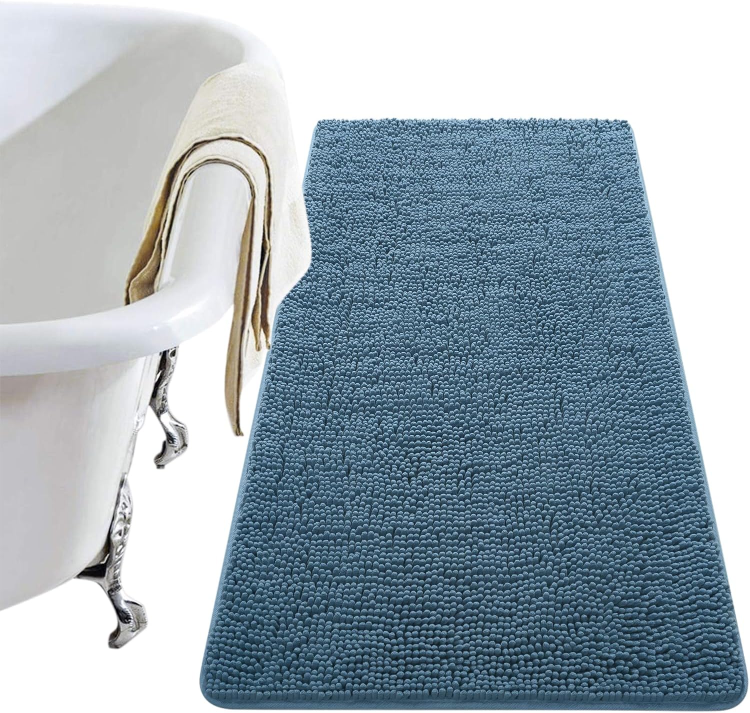 LOCHAS Luxury Bathroom Rug Shaggy Bath Mat 24 x 60 Inch, Washable Non Slip Bath Rugs for Bathroom Shower, Soft Plush Chenille Absorbent Carpets Mats, Gray