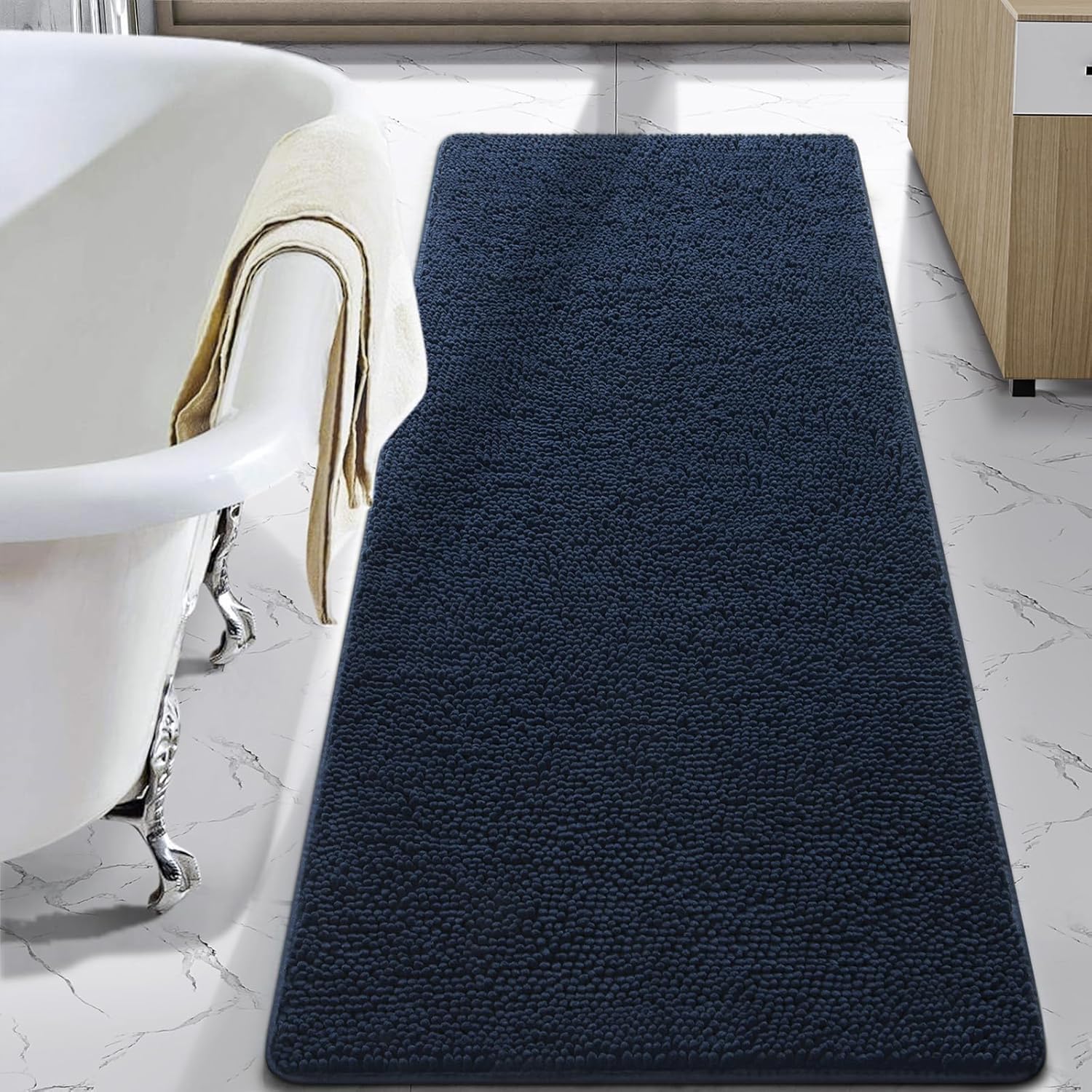 LOCHAS Luxury Bathroom Rug Shaggy Bath Mat 24 x 60 Inch, Washable Non Slip Bath Rugs for Bathroom Shower, Soft Plush Chenille Absorbent Carpets Mats, Gray
